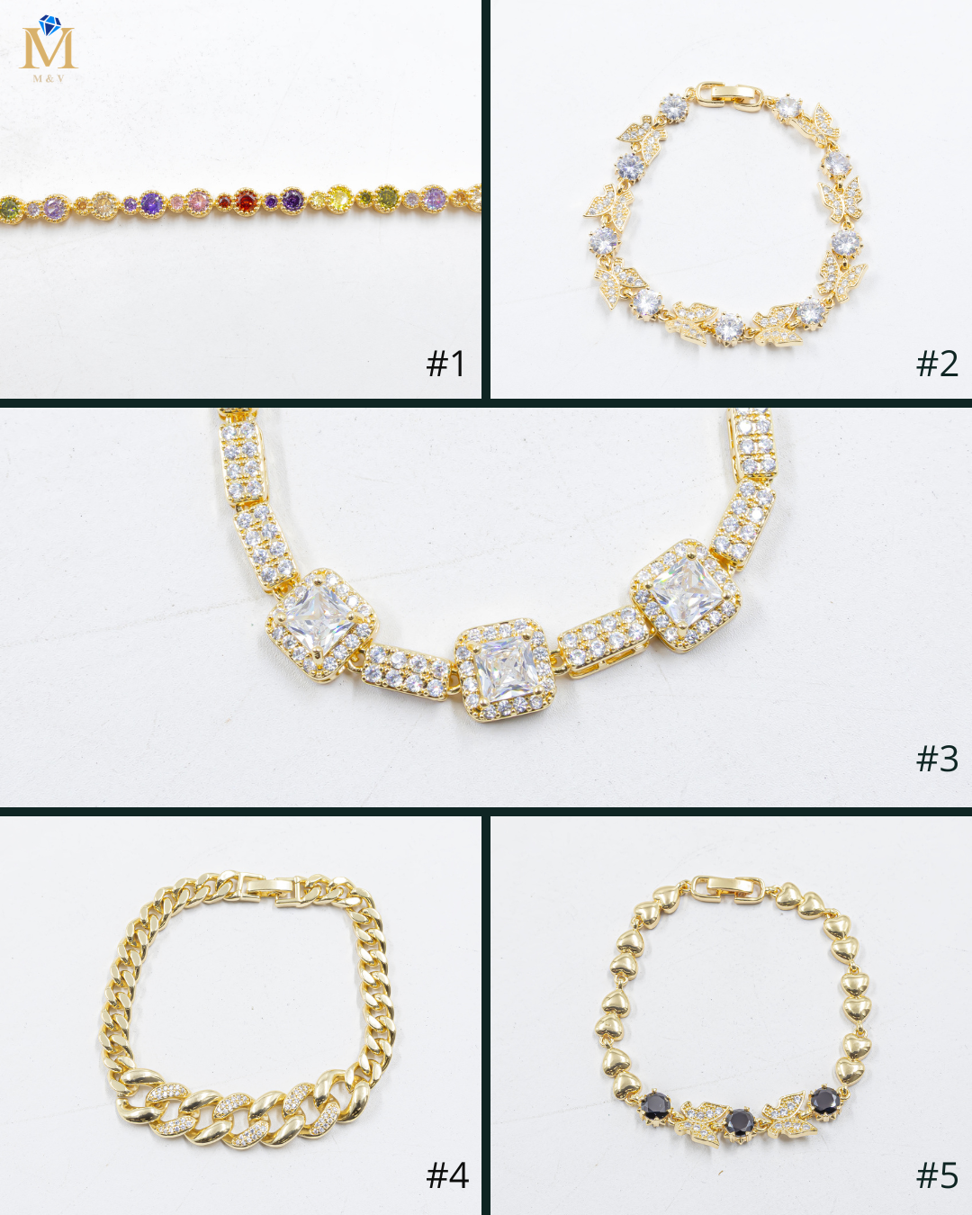 Cadenas de Pulseras Doradas con Piedras M1 Oro Laminado