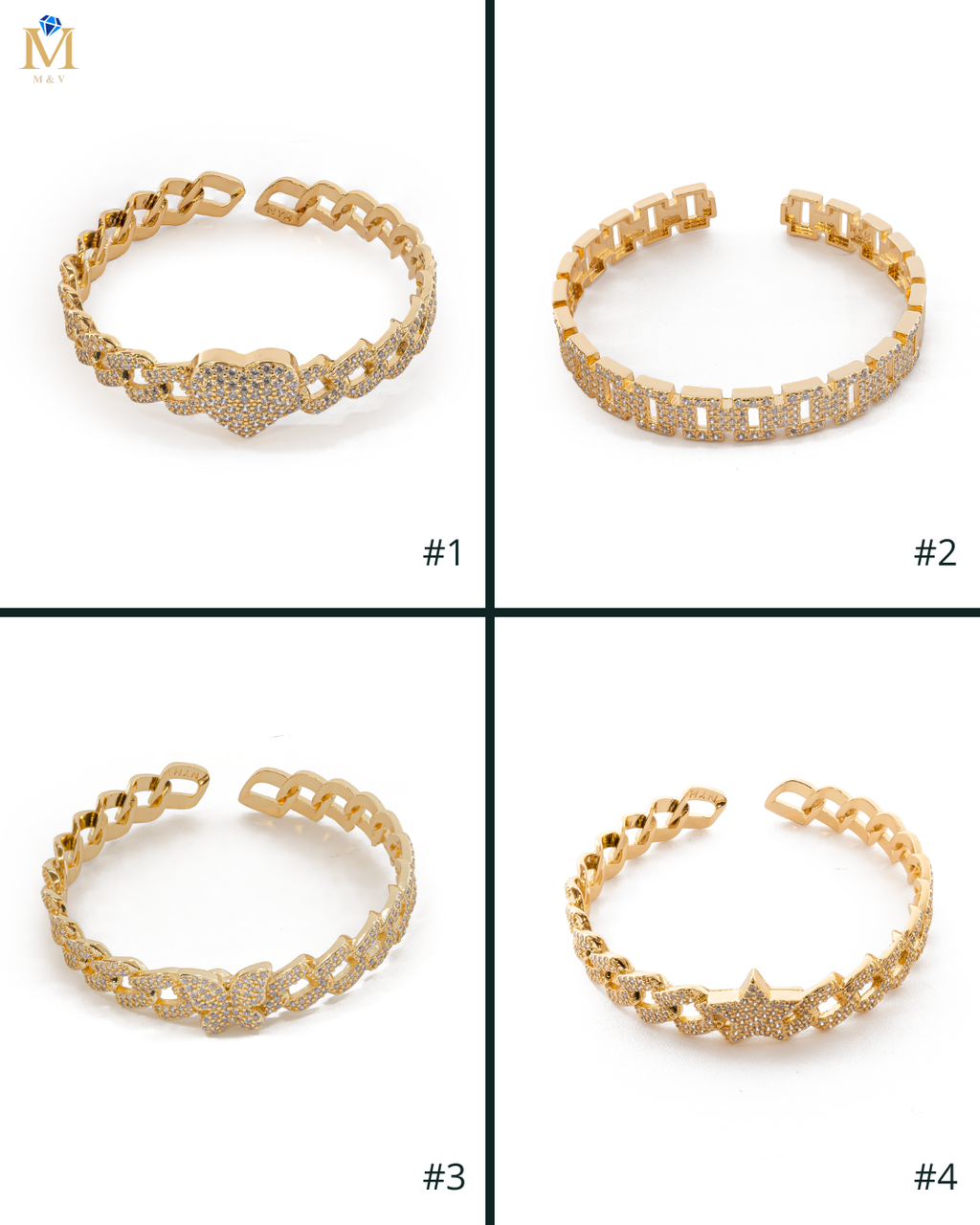 Brazalete Dorado con Piedras M4 Oro Laminado