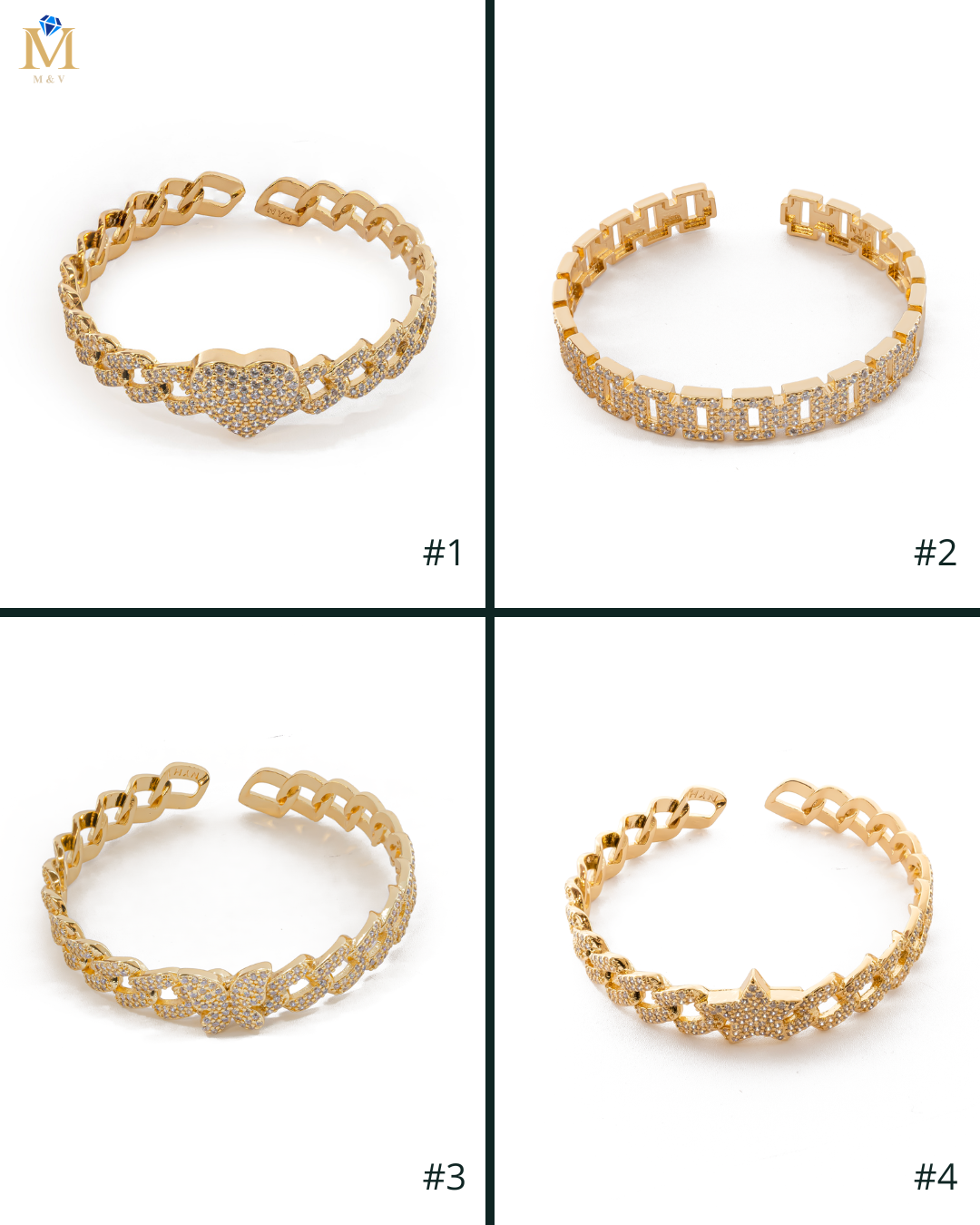 Brazalete Dorado con Piedras M4 Oro Laminado
