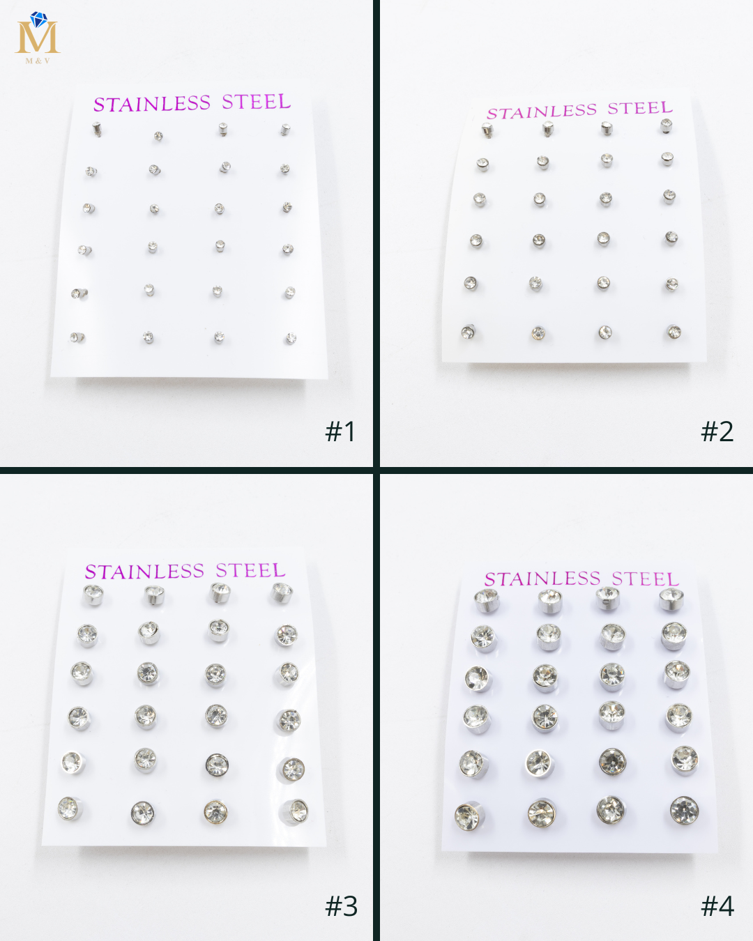 Paquete 12 pares de Aretes Plateados medida 2 mm M3 Acero Inoxidable 18/03/26