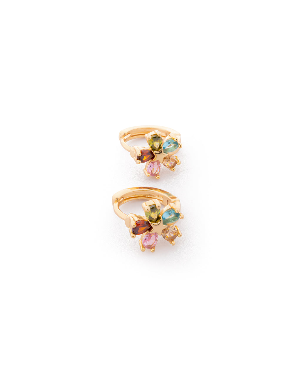 Aretes Huggies Dorados con Piedras M2 Oro Laminado