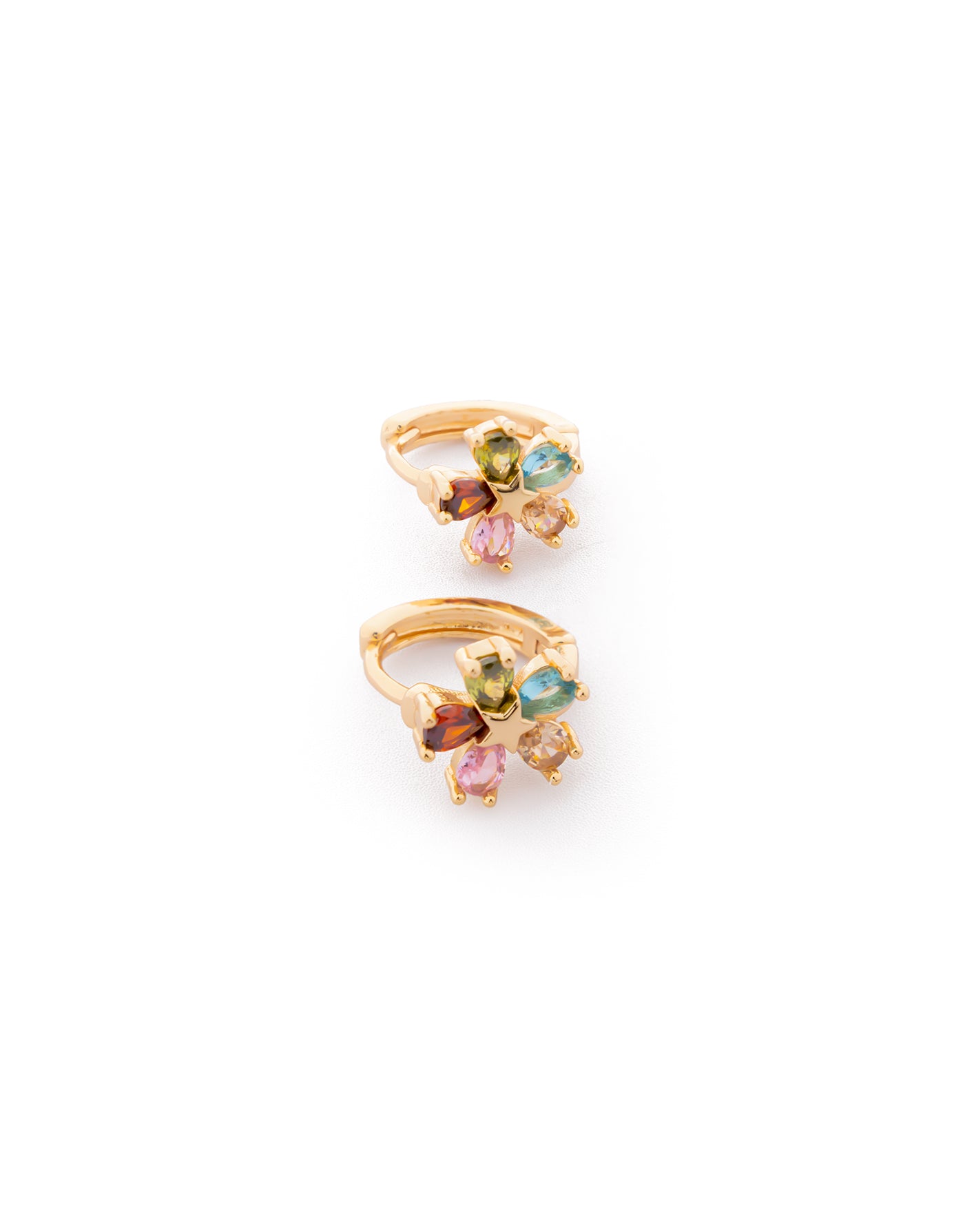 Aretes Huggies Dorados con Piedras M2 Oro Laminado