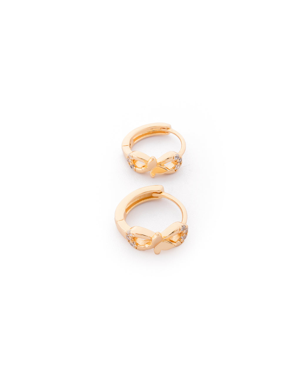 Aretes Huggies Dorados con Piedras M3 Oro Laminado