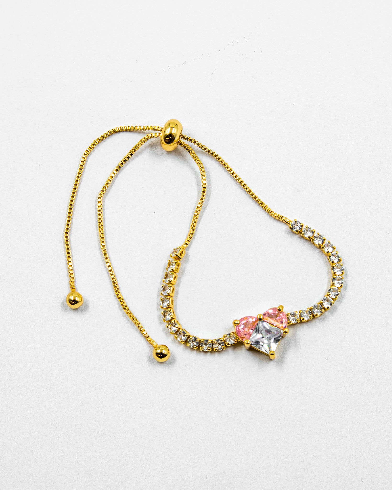 Pulsera dorada con piedras y dije de corazón - M2 Oro Laminado