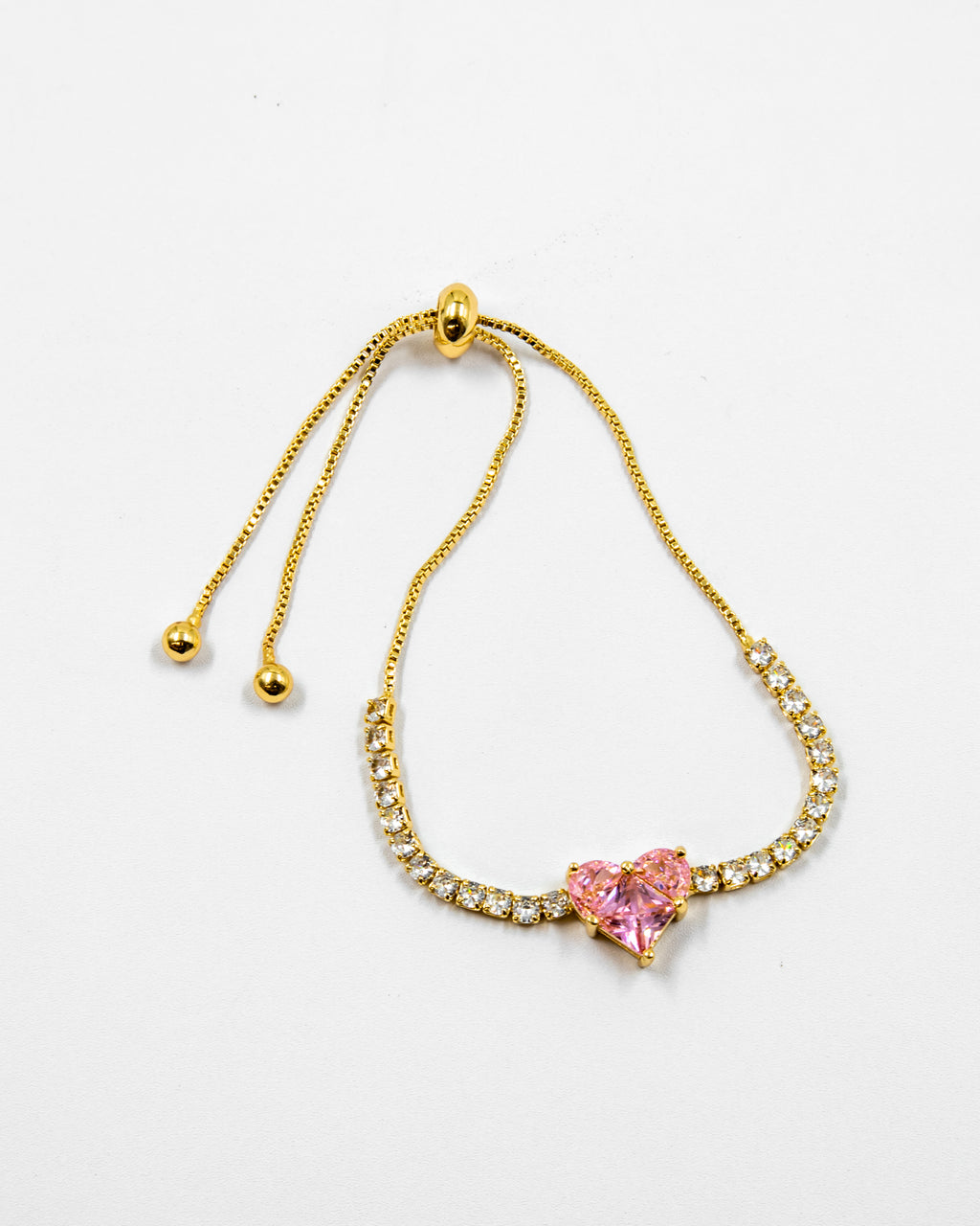 Pulsera dorada con piedras y dije de corazón - M2 Oro Laminado