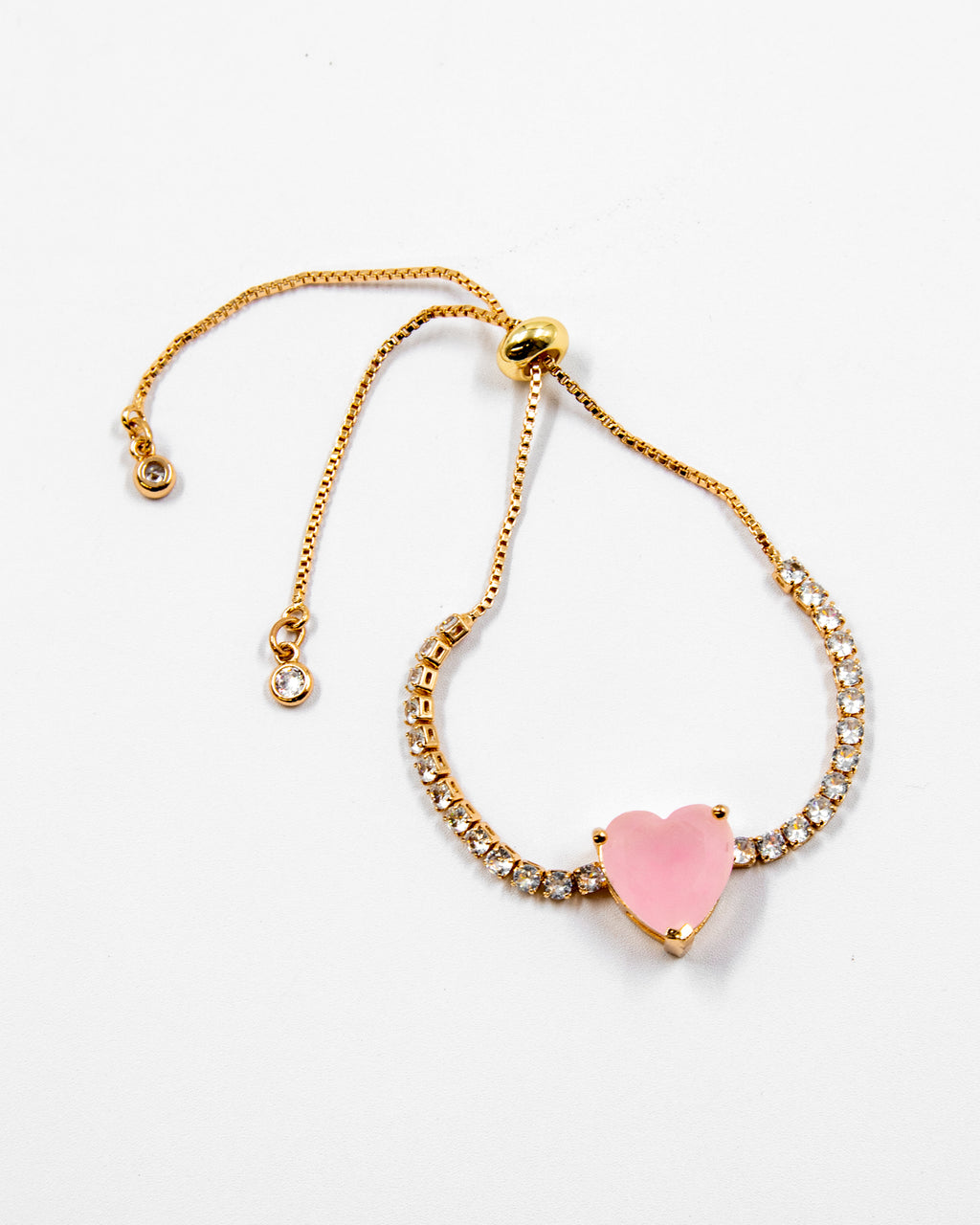 Pulsera dorada con piedras y dije de corazón - M1 Oro Laminado