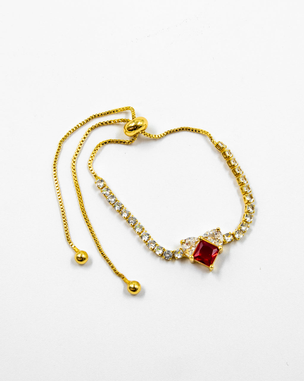 Pulsera dorada con piedras y dije de corazón - M2 Oro Laminado