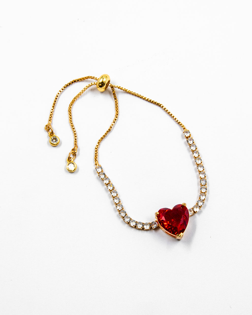Pulsera dorada con piedras y dije de corazón - M1 Oro Laminado