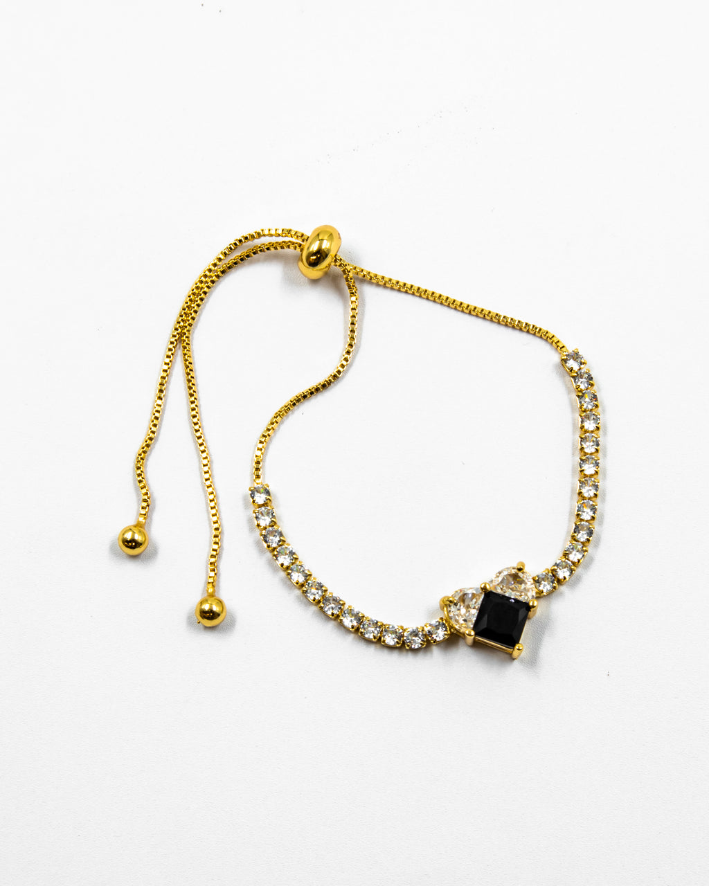 Pulsera dorada con piedras y dije de corazón - M2 Oro Laminado