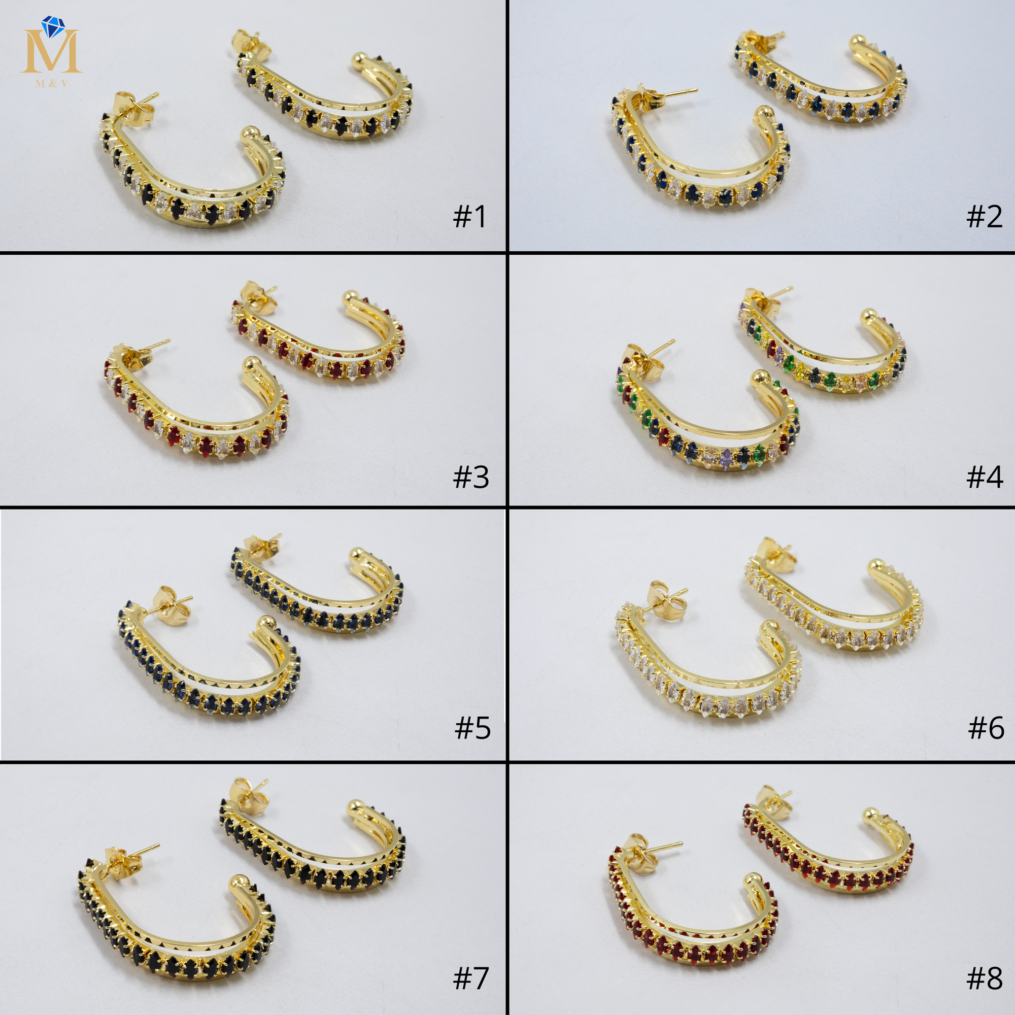 Aretes Dorados con piedras de color M9 Oro Laminado