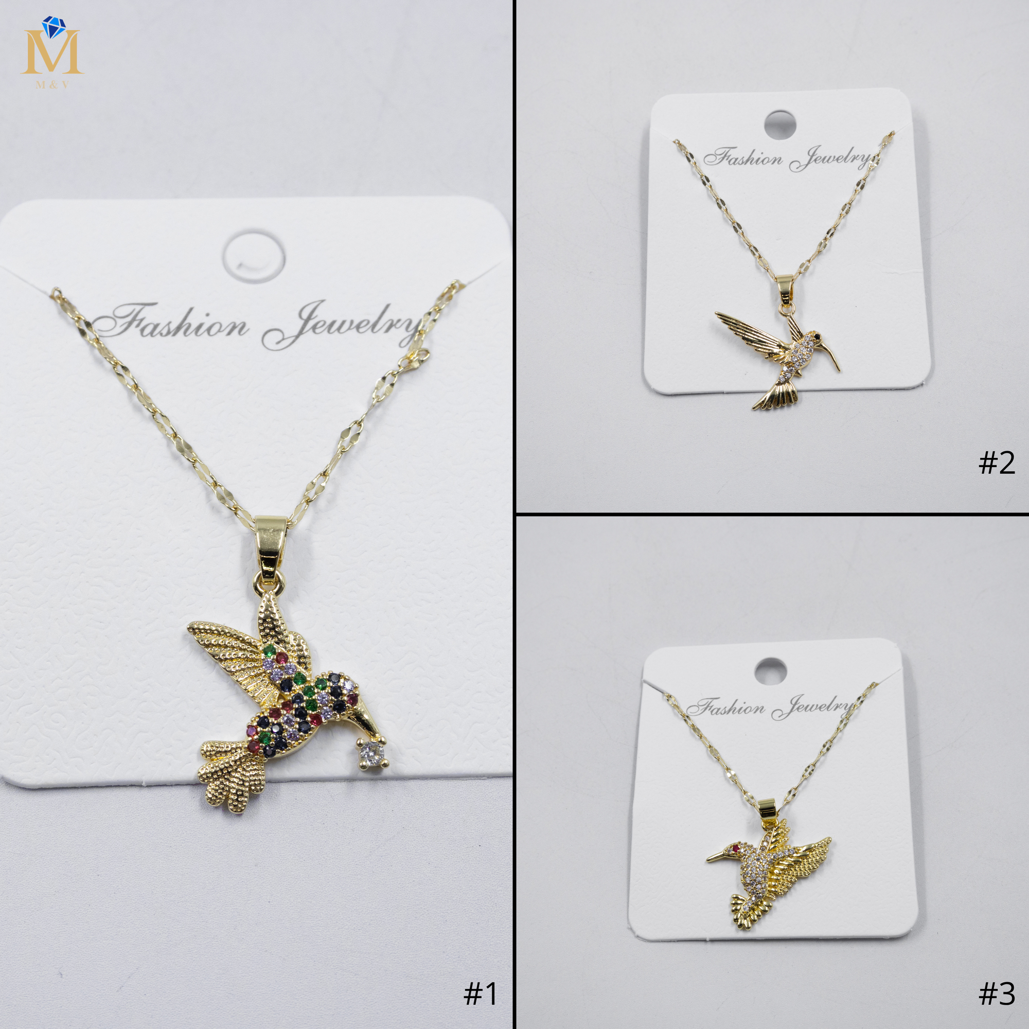Collar Dorado con dije de colibri M1 Oro Laminado