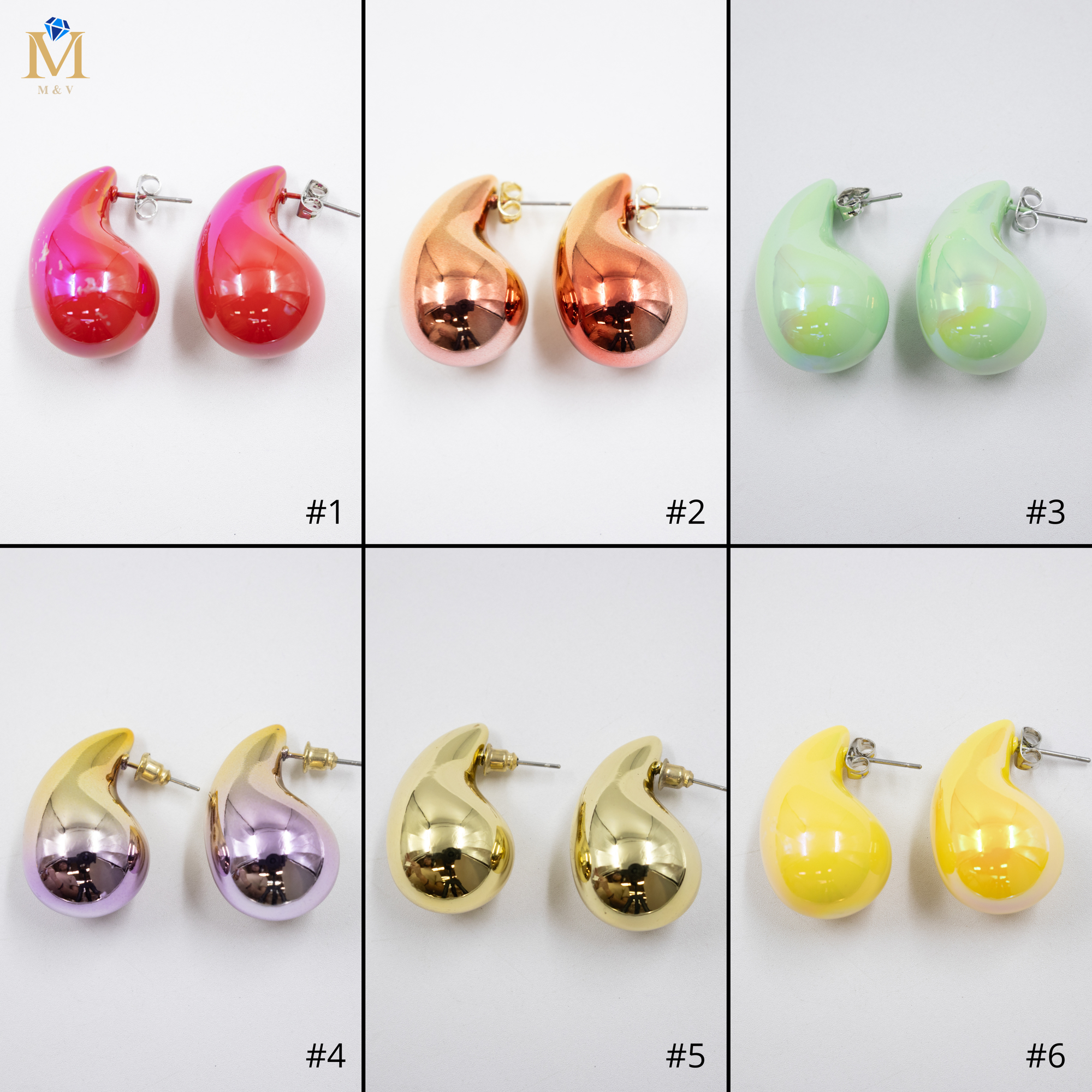 Aretes Grandes de colores M5 Oro Laminado