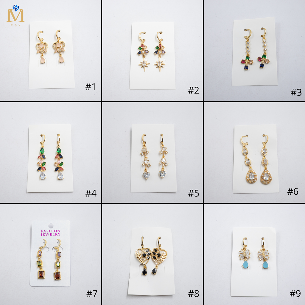 Aretes Largos Dorados con piedras M4 Oro Laminado
