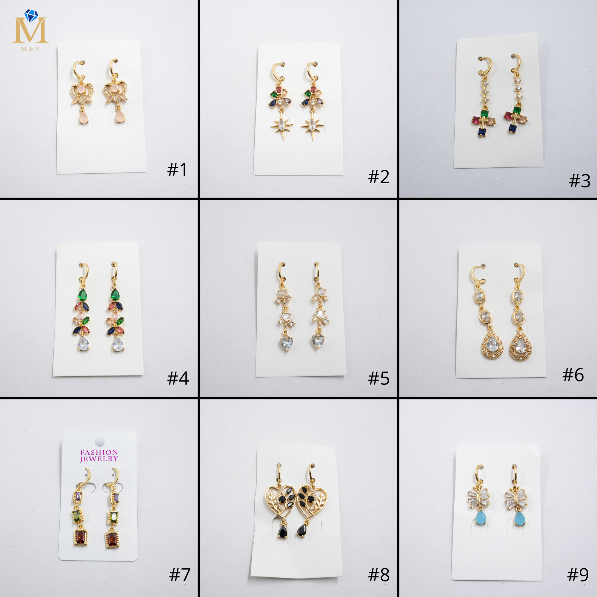 Aretes Largos Dorados con piedras M4 Oro Laminado