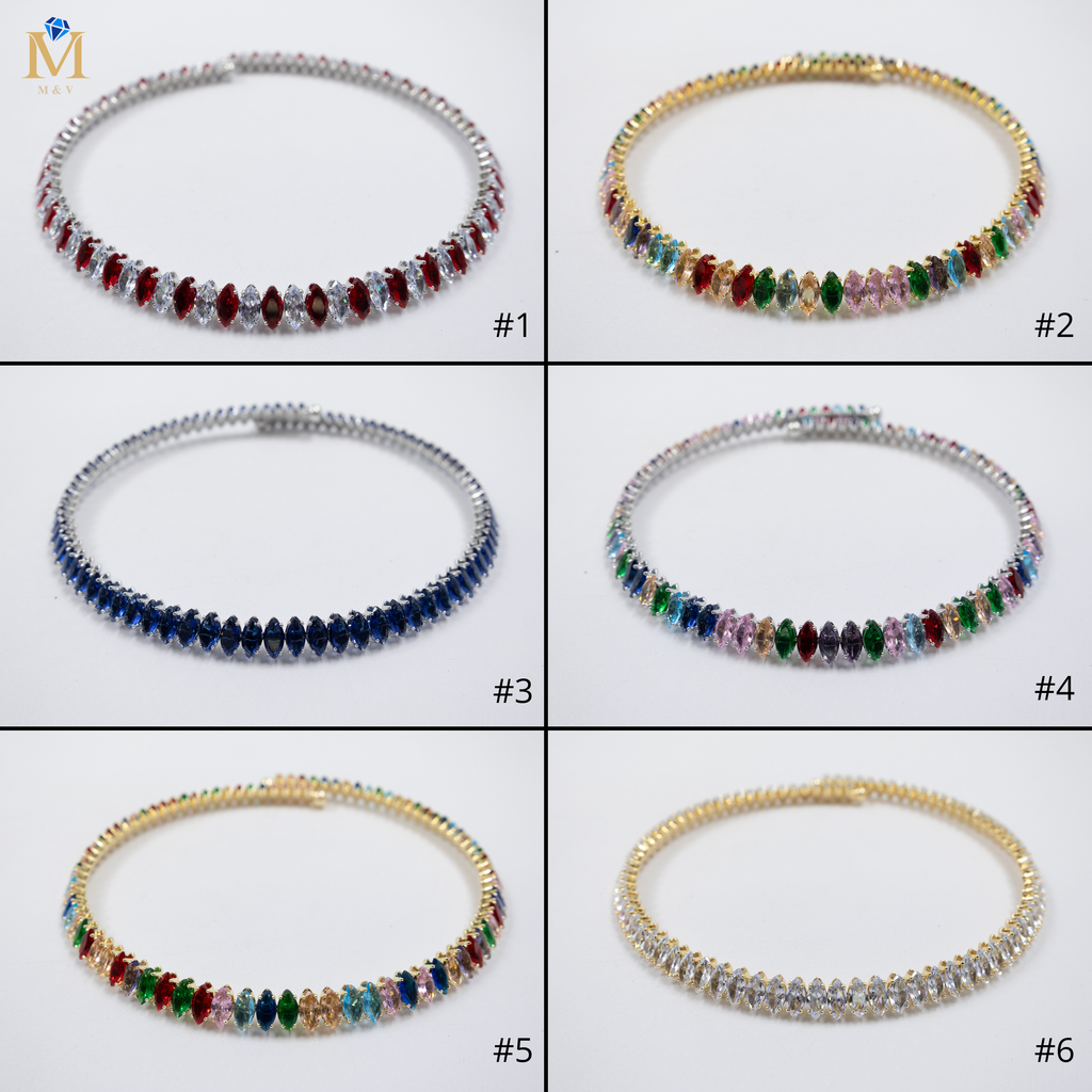 Collar con piedras Dorado y Plateado M1 Oro Laminado