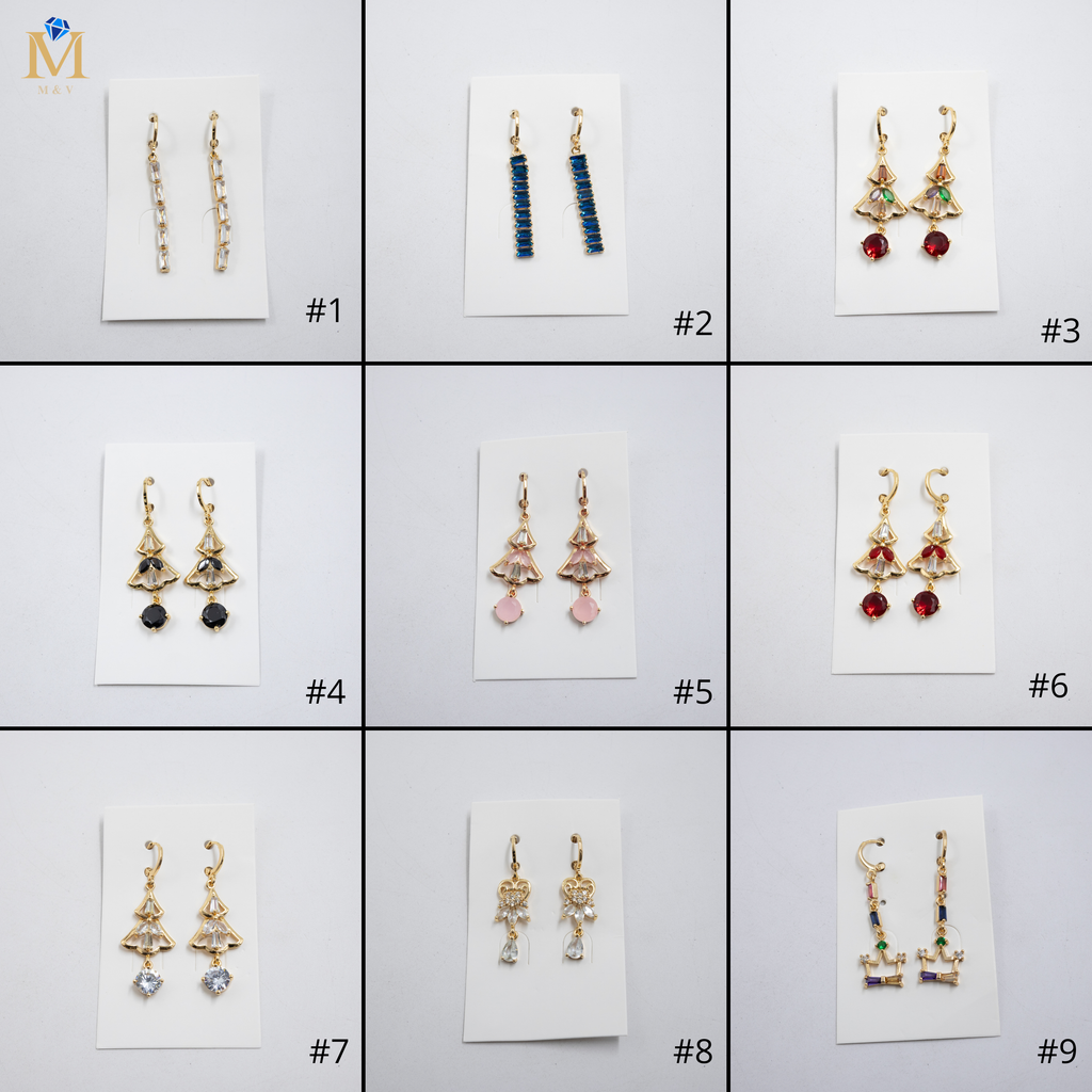 Aretes Largos Dorados con piedras M3 Oro Laminado