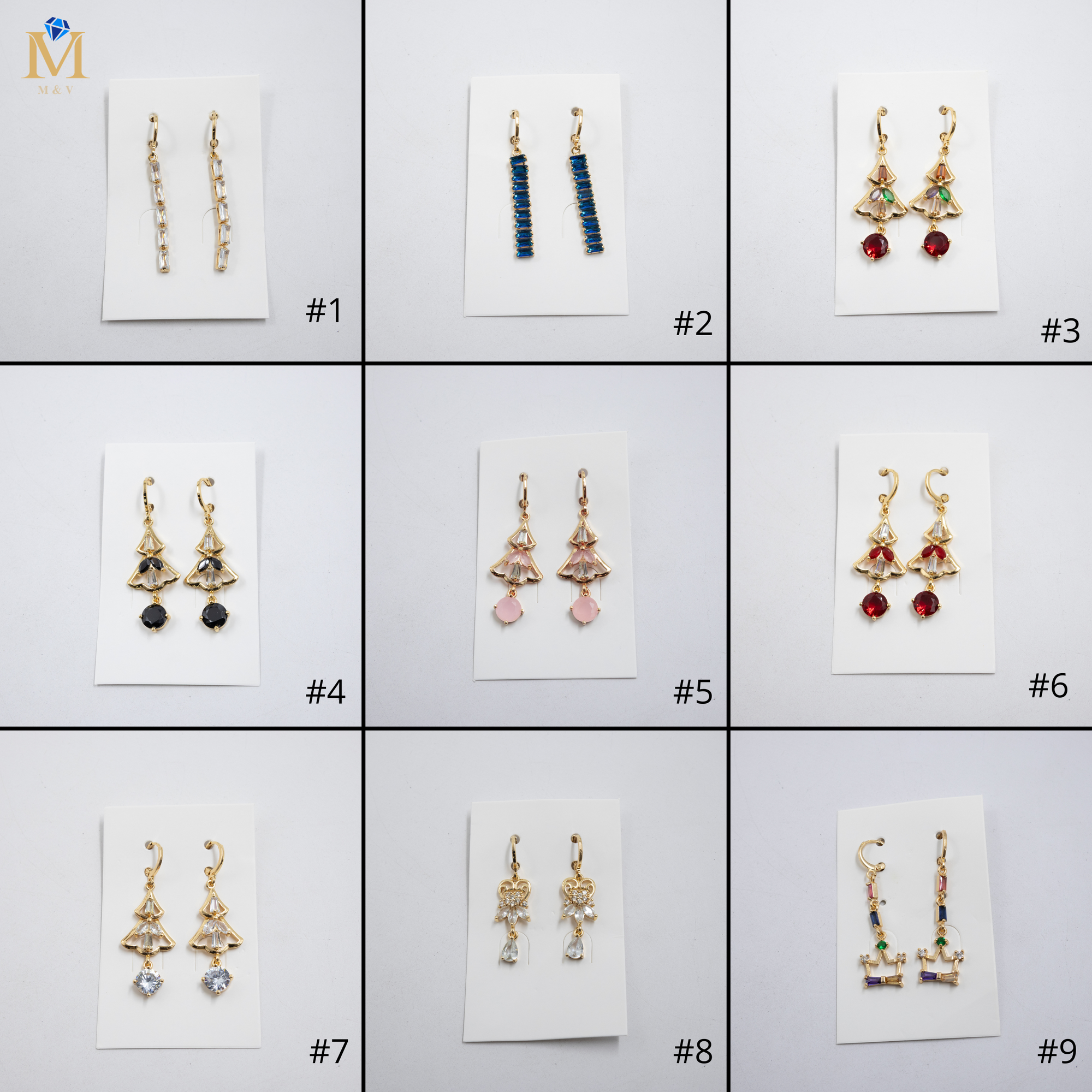 Aretes Largos Dorados con piedras M3 Oro Laminado