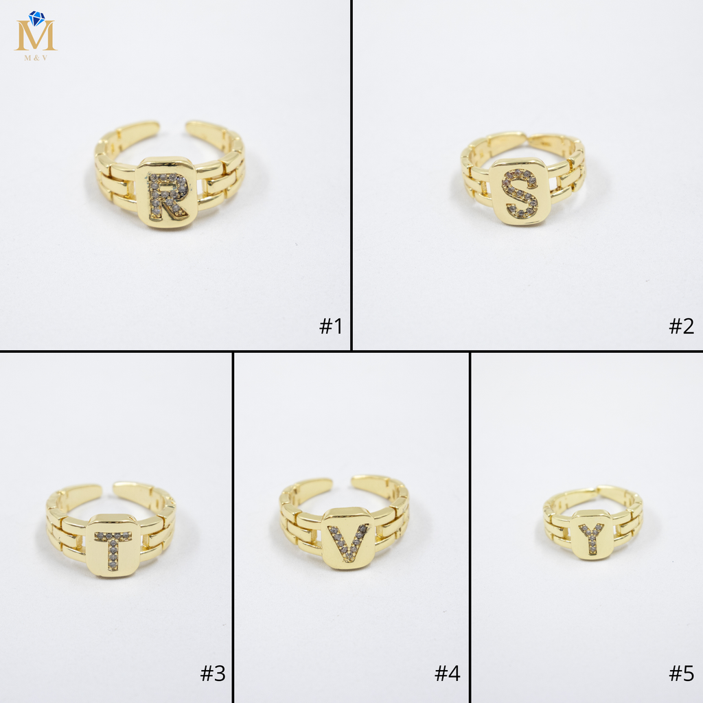Anillos Dorados Ajustables De Letras con piedras M3 Oro Laminado