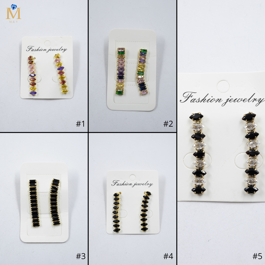 Aretes Largos Dorados con piedras M1 Oro Laminado