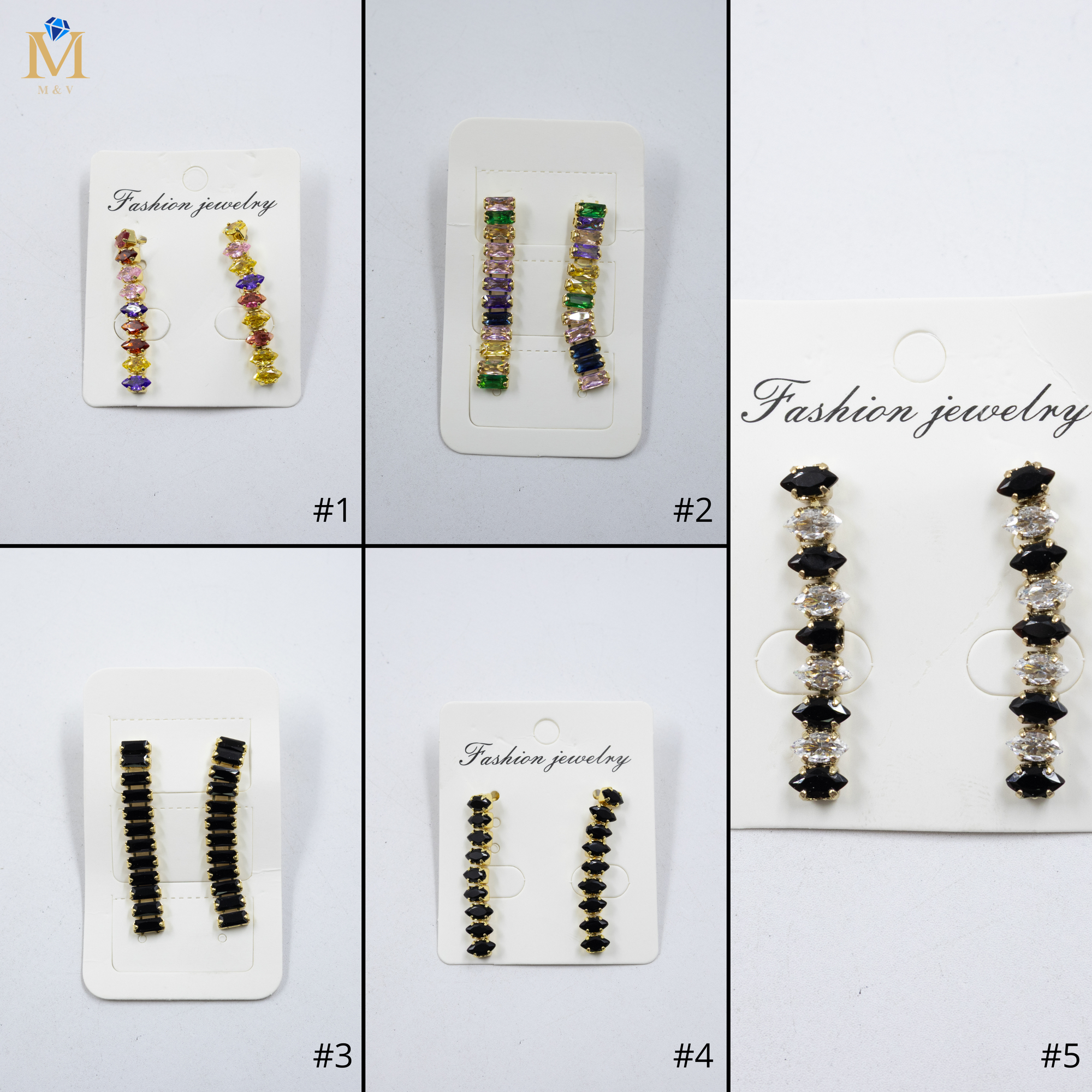 Aretes Largos Dorados con piedras M1 Oro Laminado