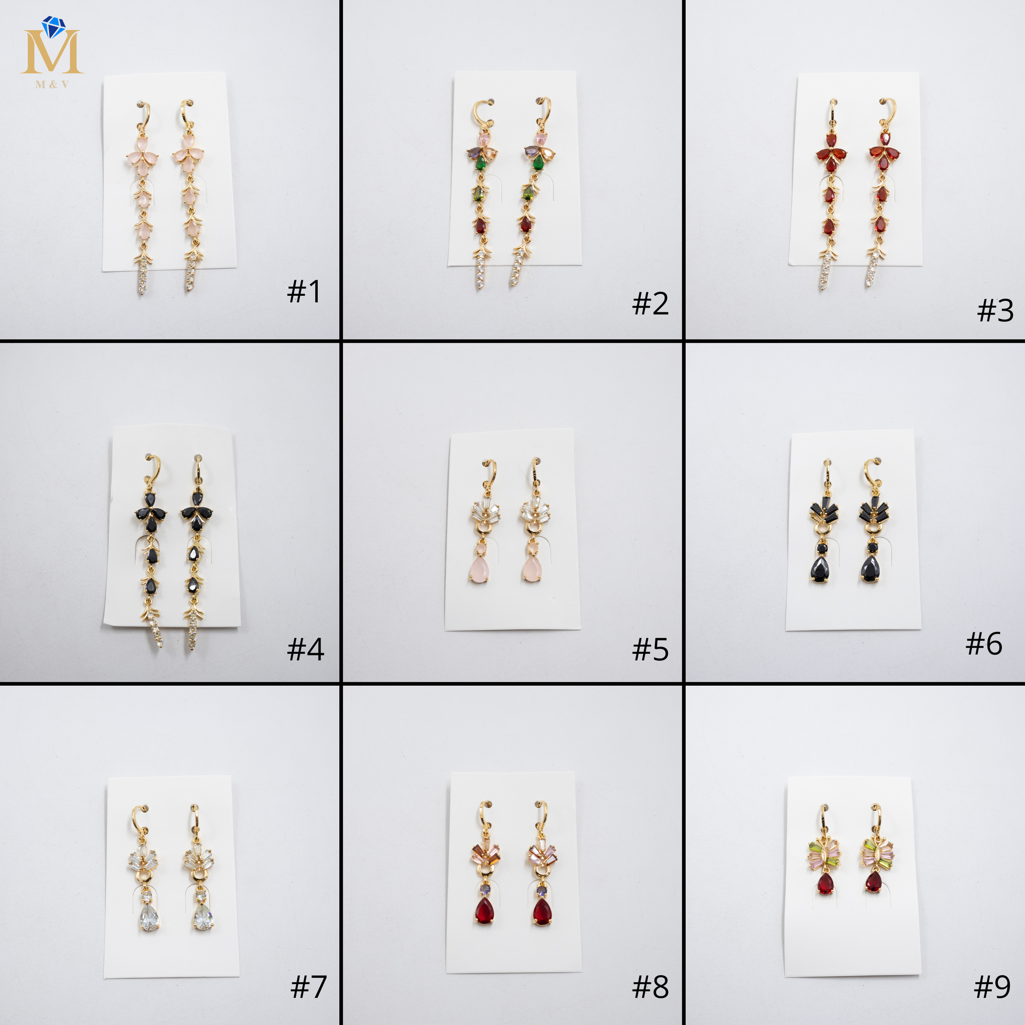 Aretes Largos Dorados con piedras M5 Oro Laminado