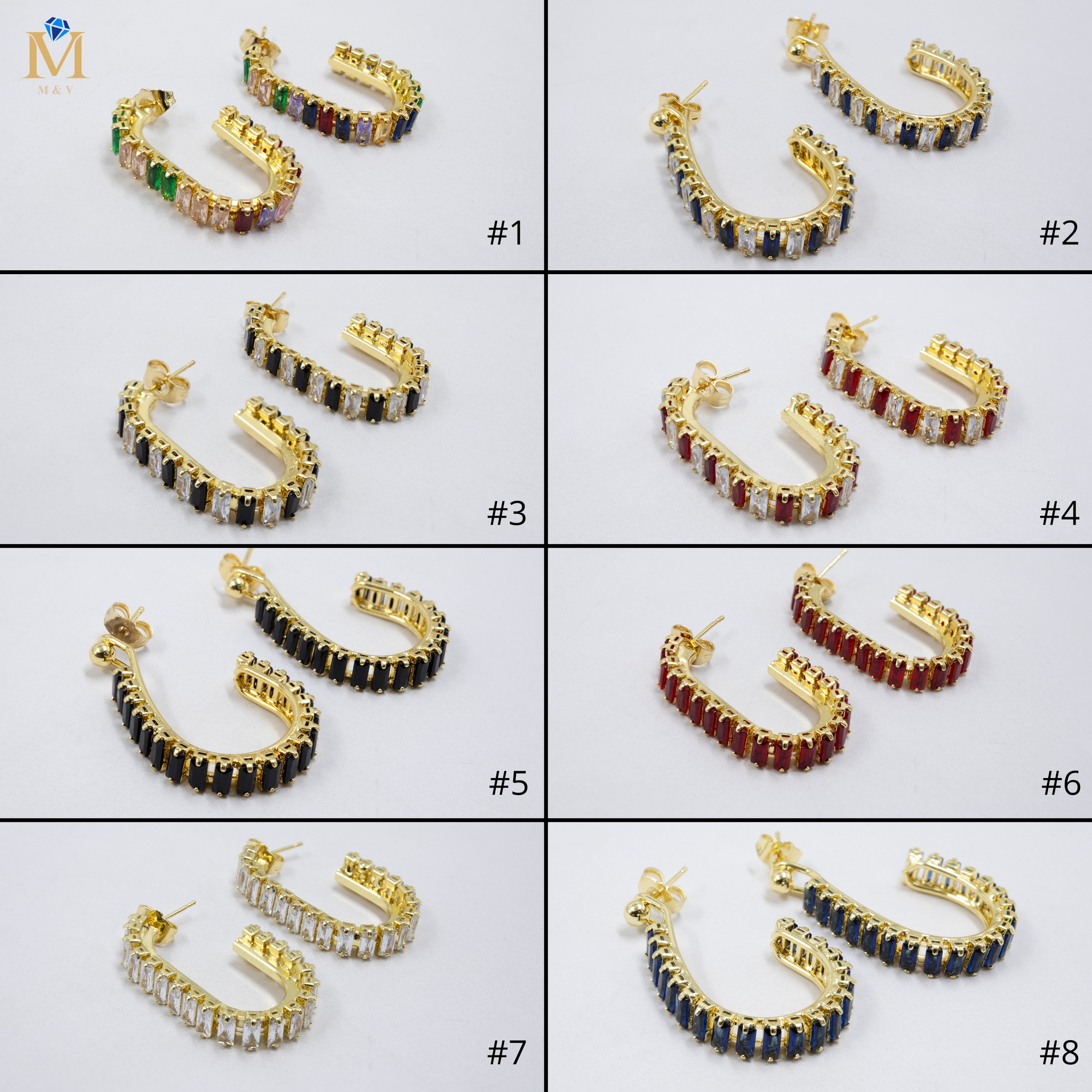 Aretes Dorados con piedras de color M10 Oro Laminado