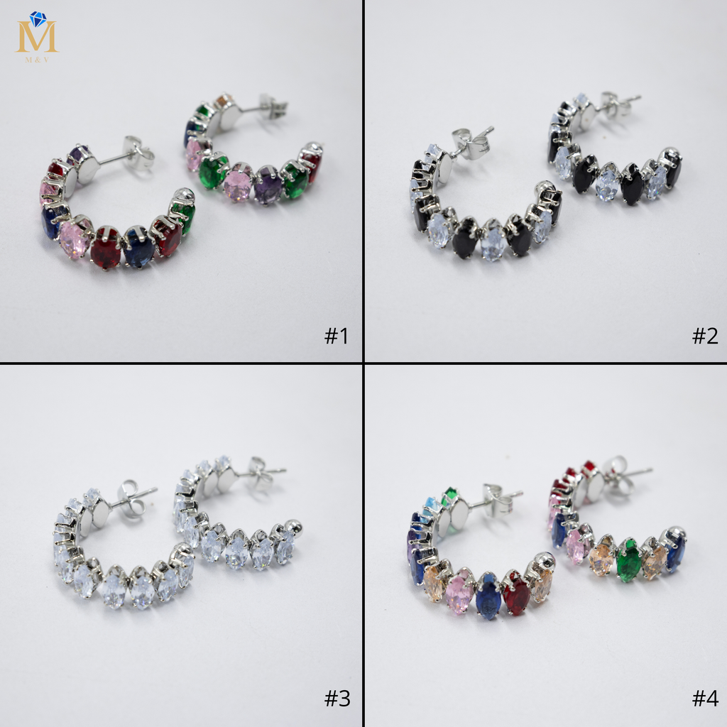 Aretes Plateados con piedras de color M4 Oro Laminado