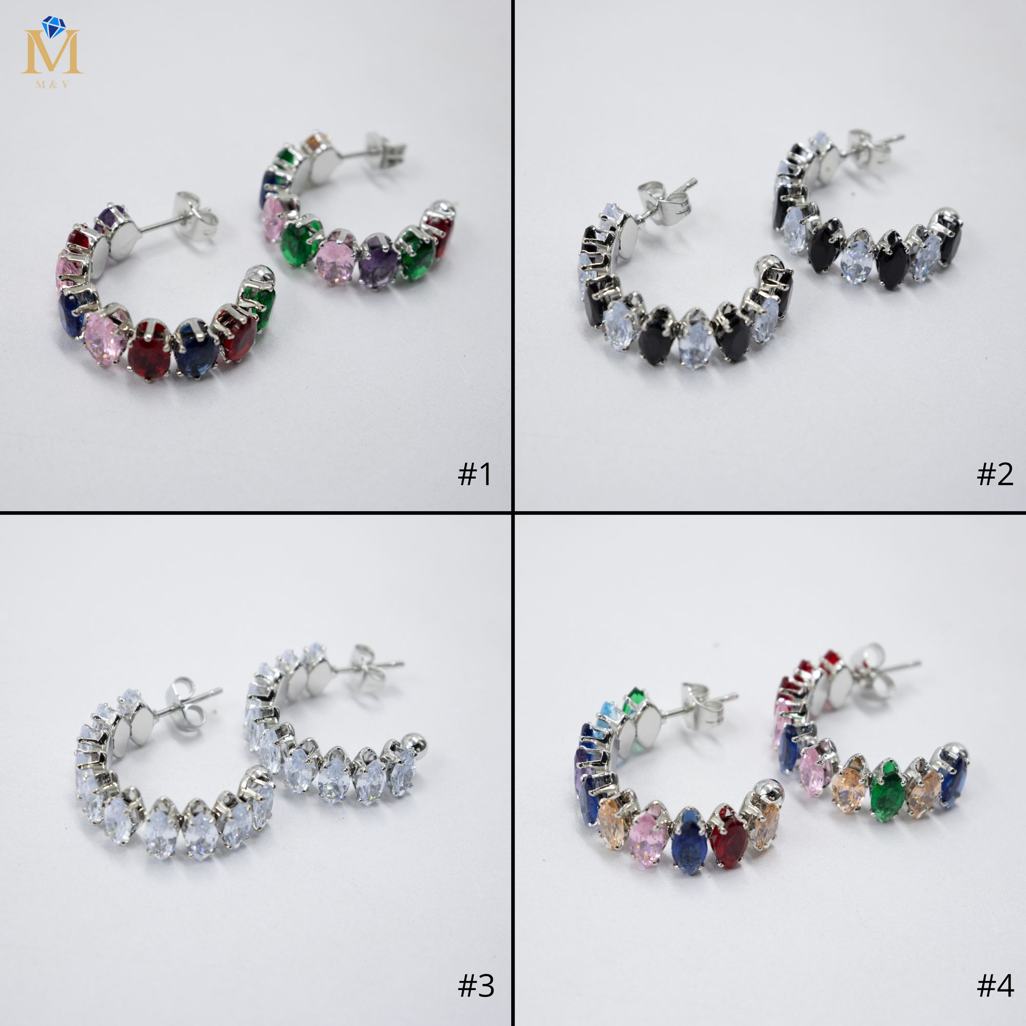 Aretes Plateados con piedras de color M4 Oro Laminado