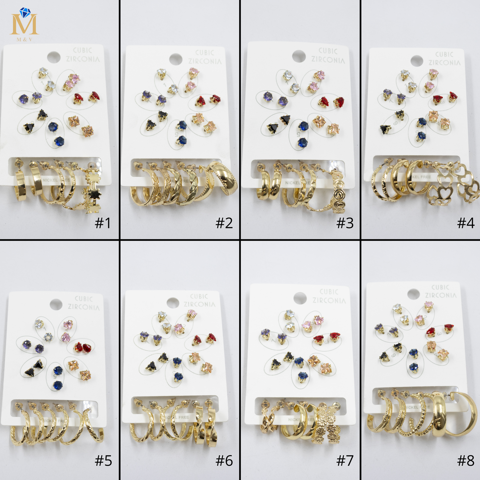 Paquete de 10 pares de aretes M1 Oro Laminado