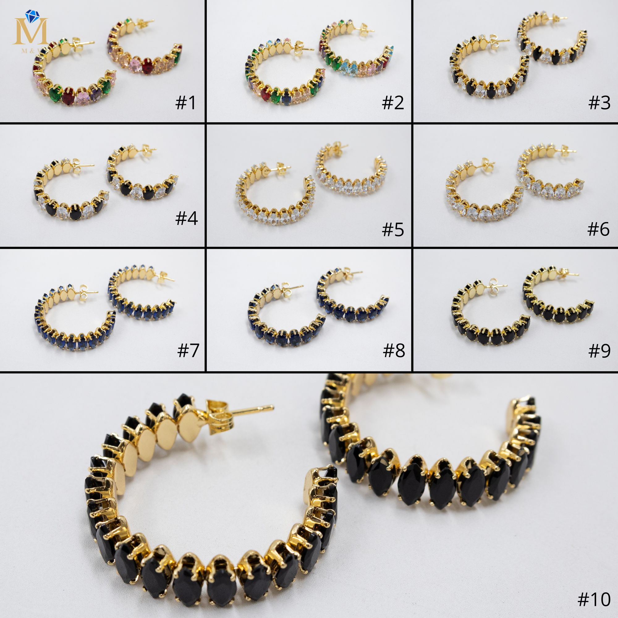 Aretes Dorados con piedras de color M8 Oro Laminado