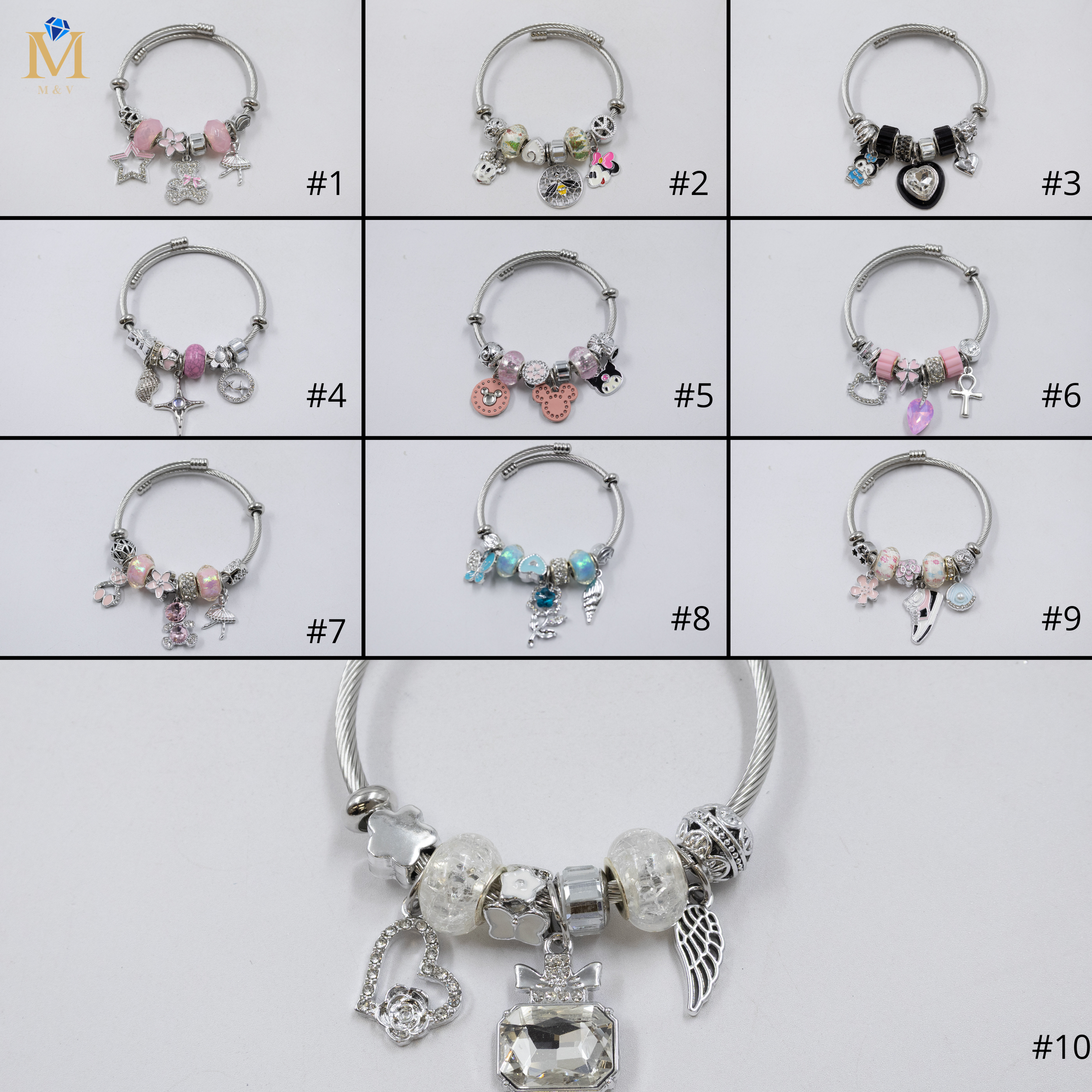 Pulsera tipo Pandora Plateados M12 Oro Laminado