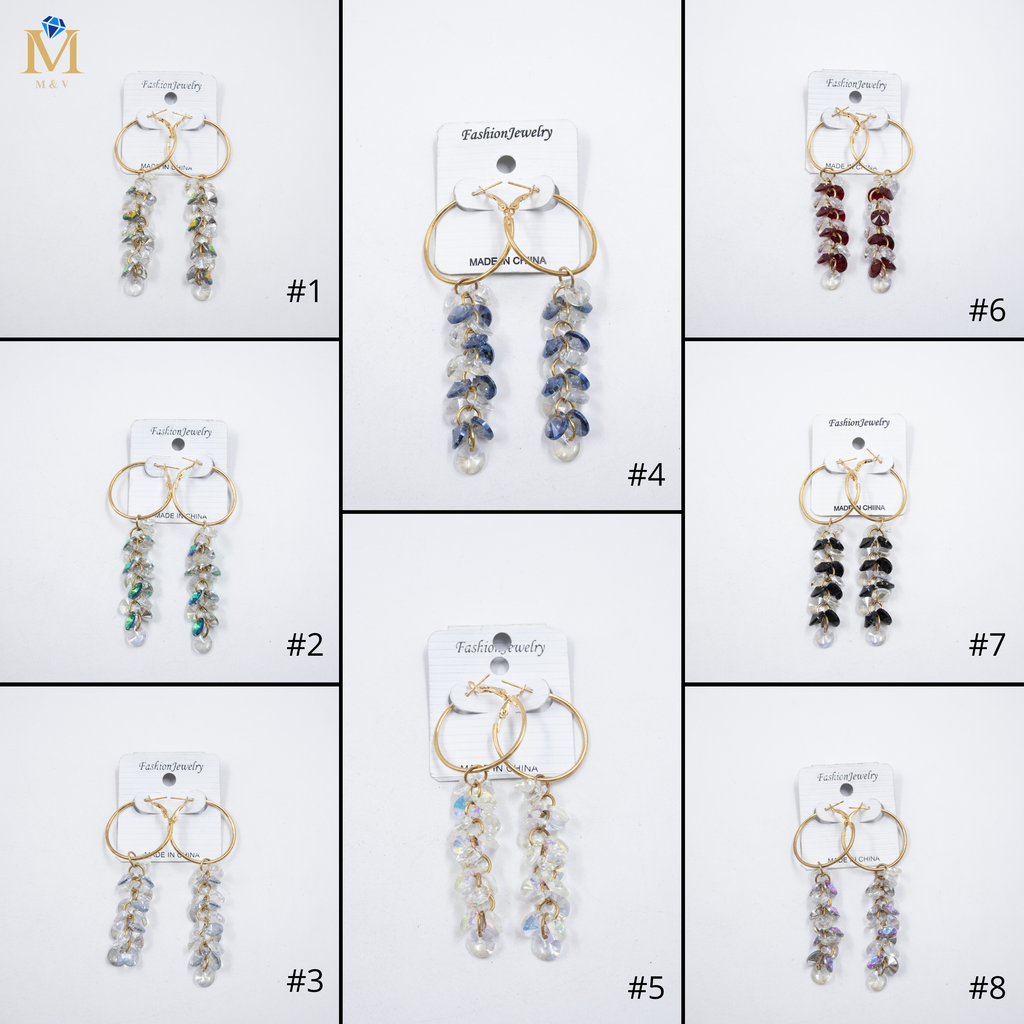 Aretes Largos de Piedras M1 Oro Laminado