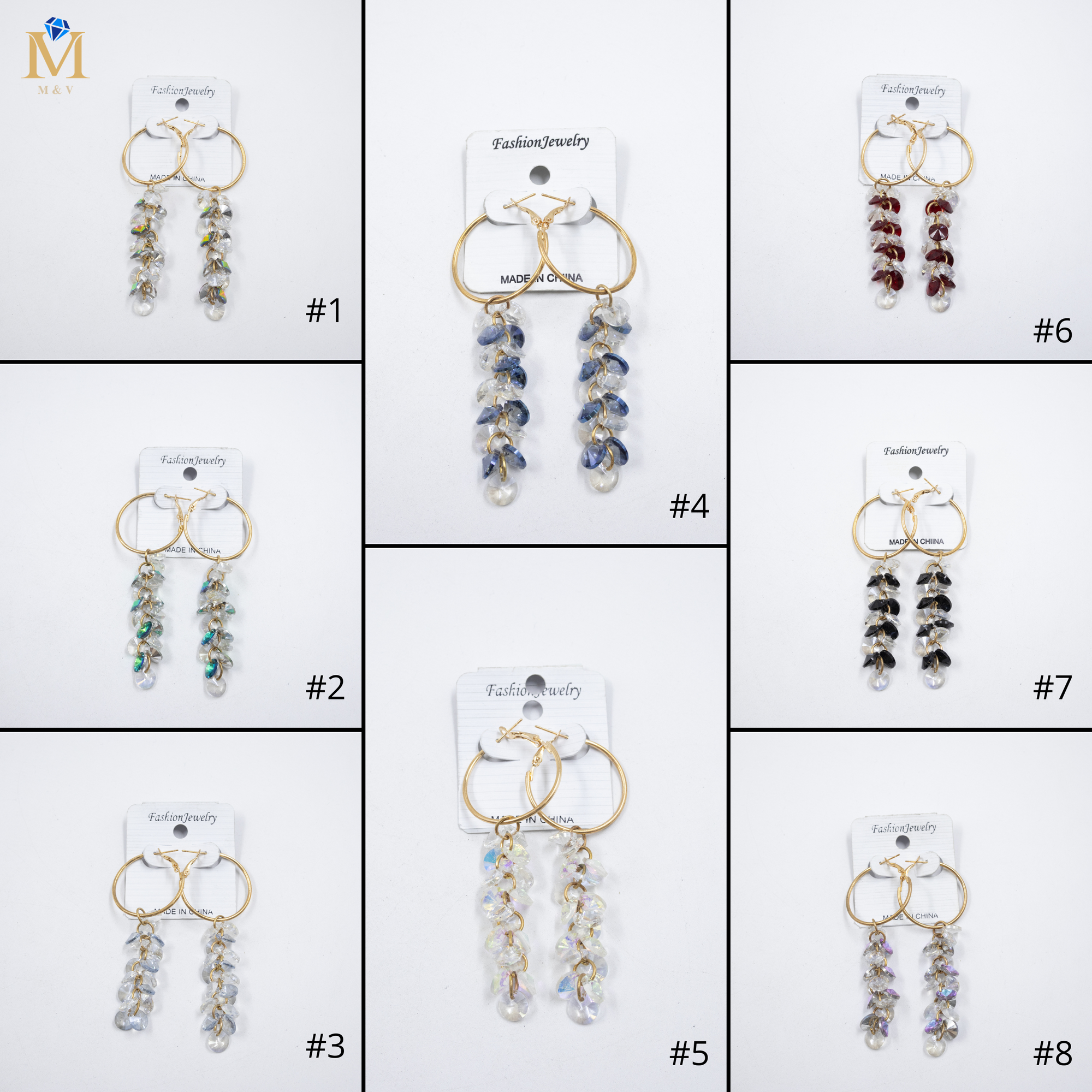 Aretes Largos de Piedras M1 Oro Laminado