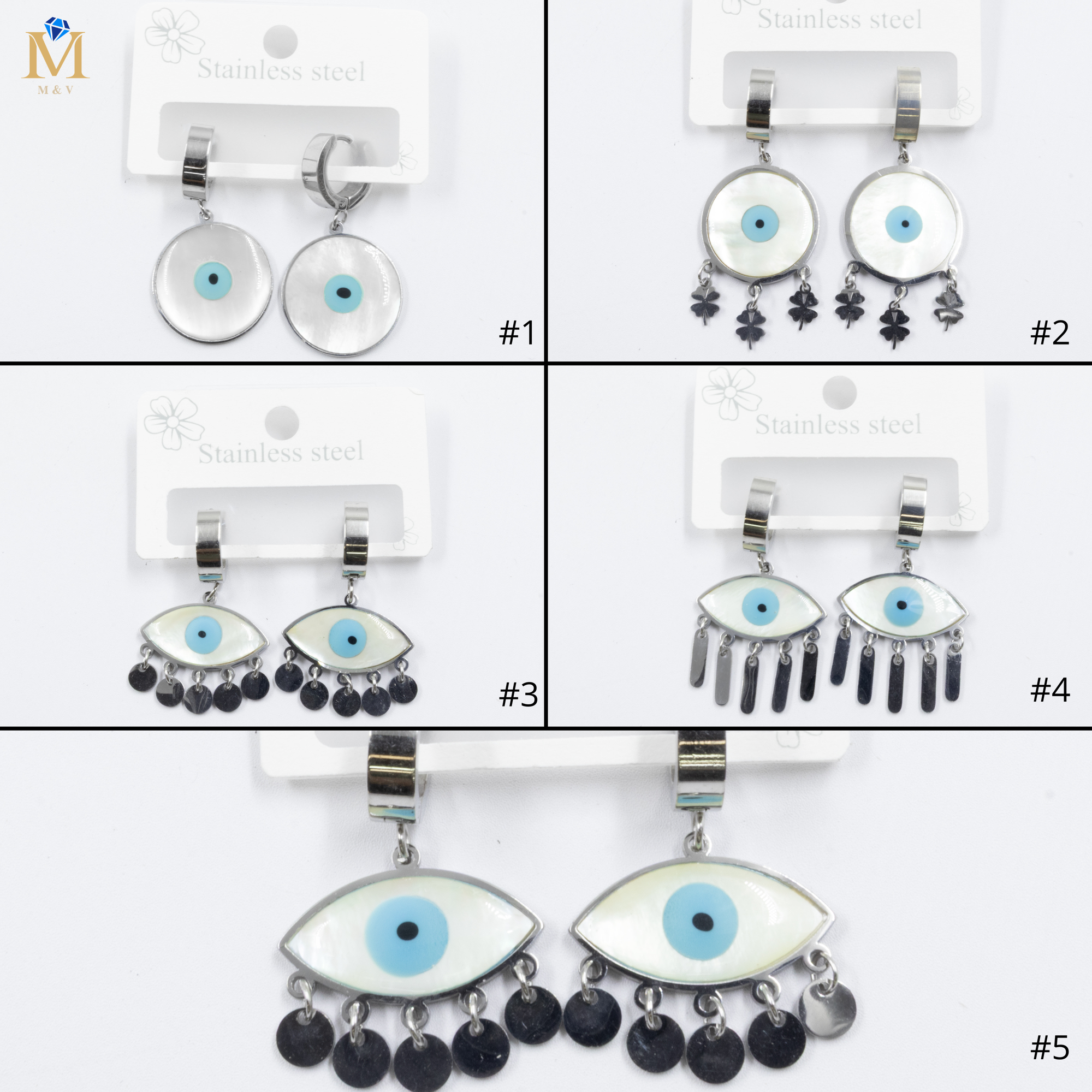 Aretes Plateados de Ojo Turco M6 Oro Laminado