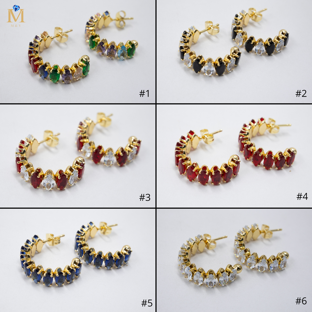 Aretes Dorados con piedras de color M2 Oro Laminado