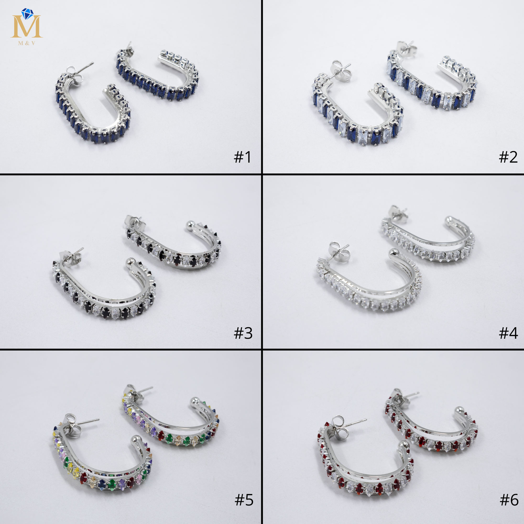 Aretes Plateados con piedras de color M11 Oro Laminado