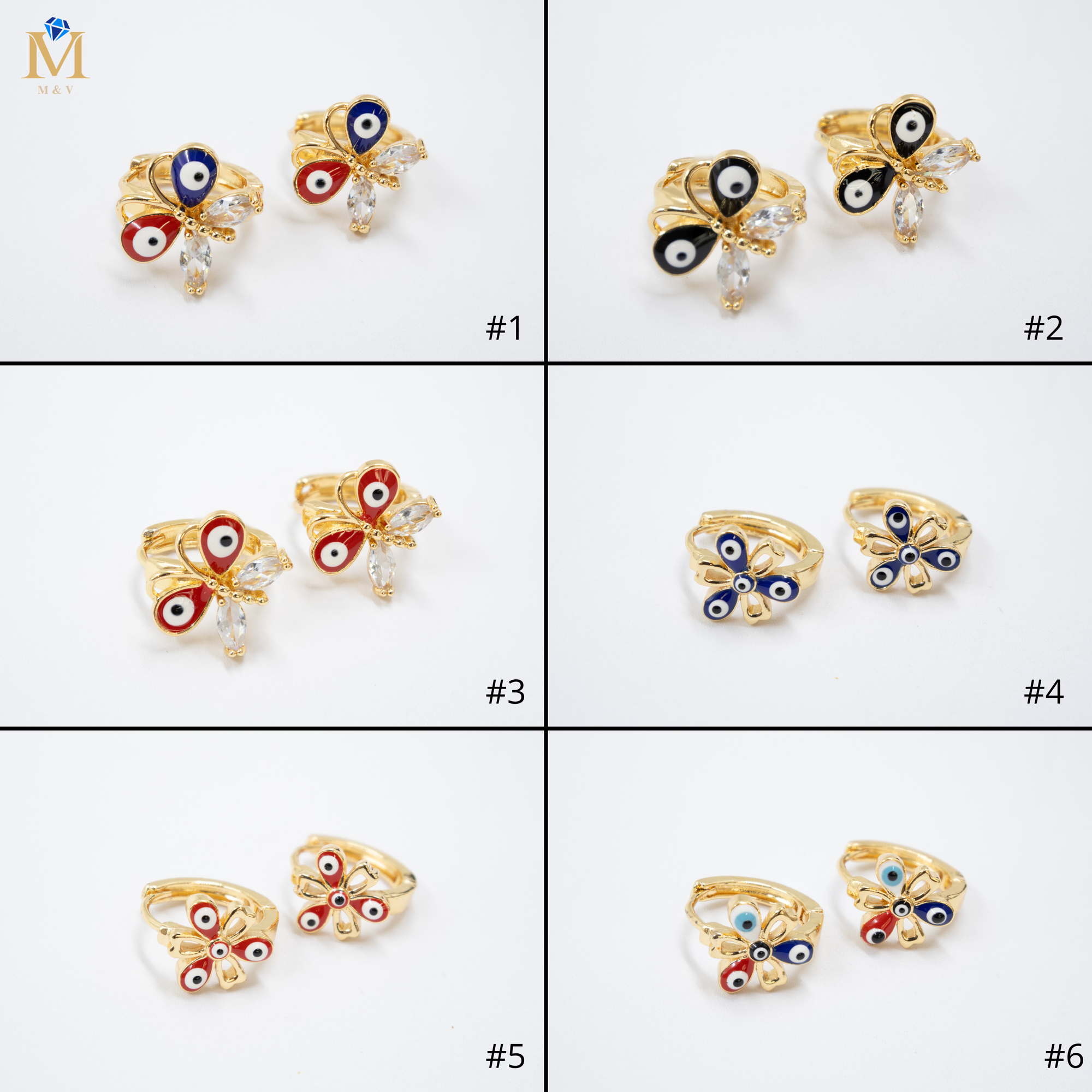 Arete Dorado de Ojo Turco con Piedras M5 Oro Laminado