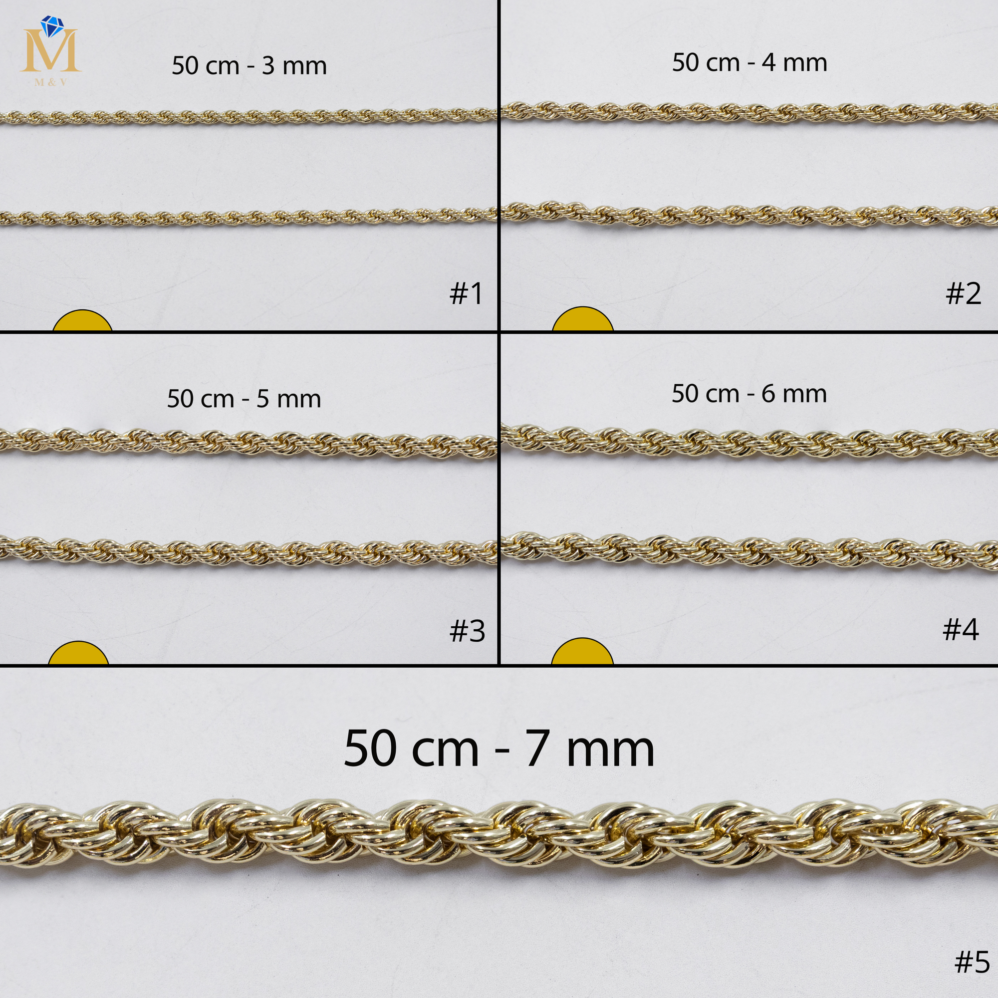 Cadenas Doradas Torsal de 50 cm M5 Oro Laminado