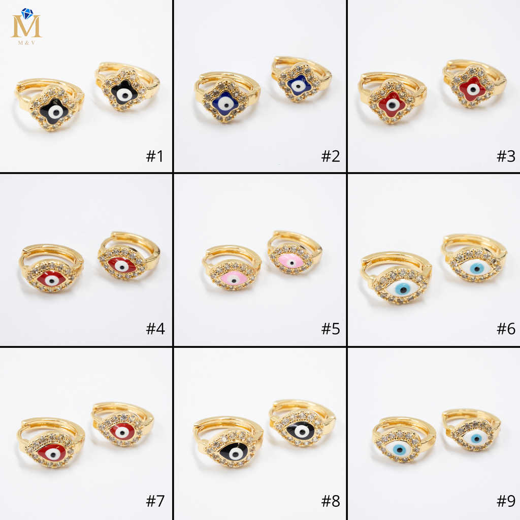 Arete Dorado de Ojo Turco con Piedras M4 Oro Laminado