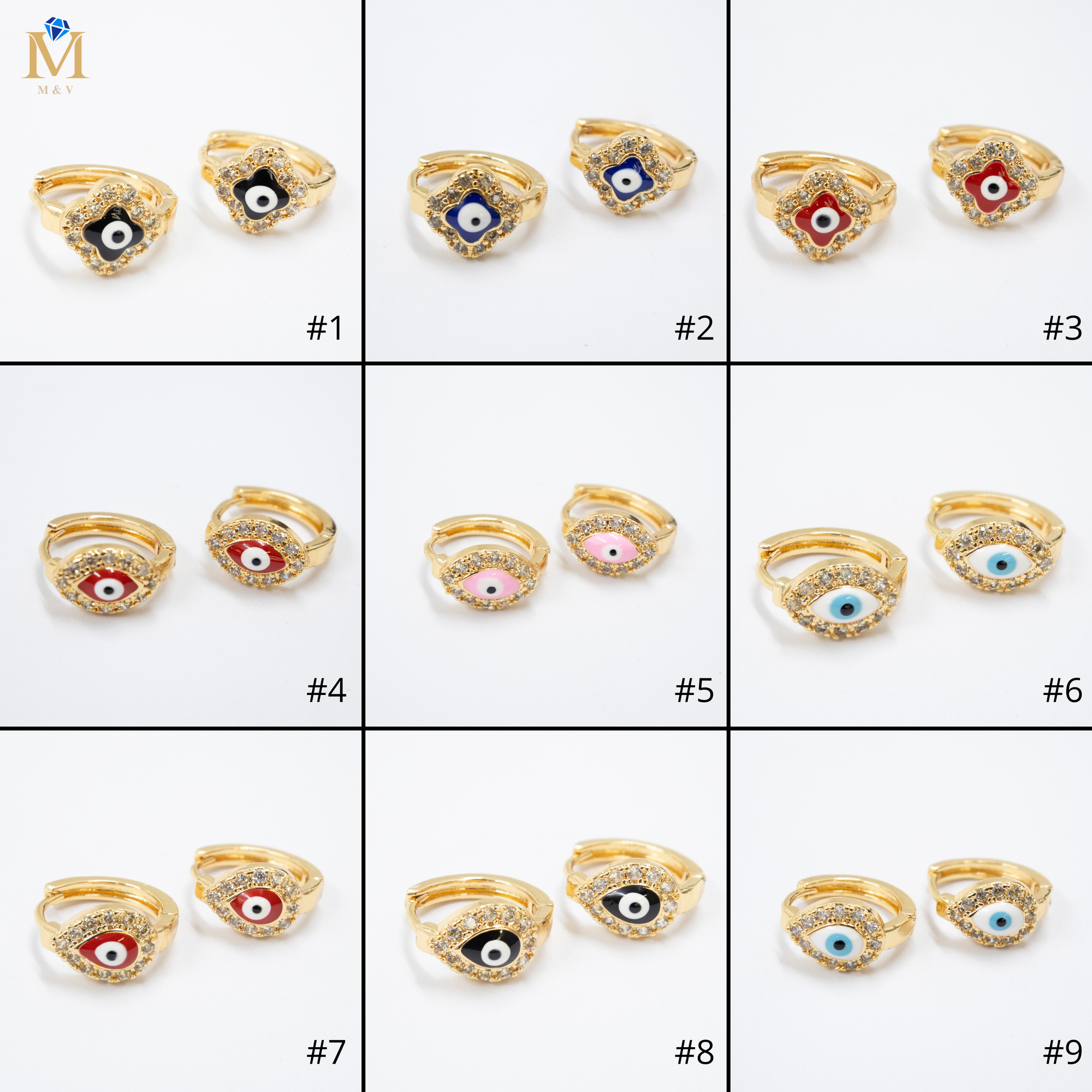 Arete Dorado de Ojo Turco con Piedras M4 Oro Laminado