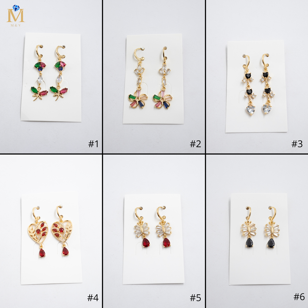 Aretes Largos Dorados con piedras M6 Oro Laminado