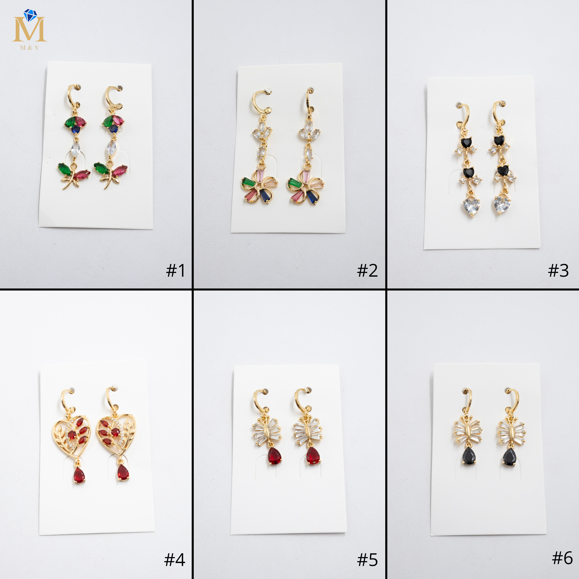 Aretes Largos Dorados con piedras M6 Oro Laminado