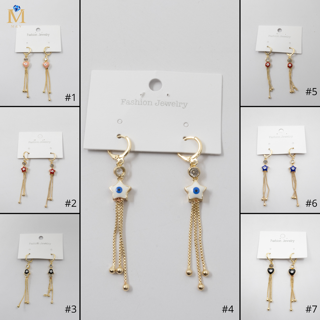 Aretes Dorados Largos de Ojo Turco M2 Oro Laminado