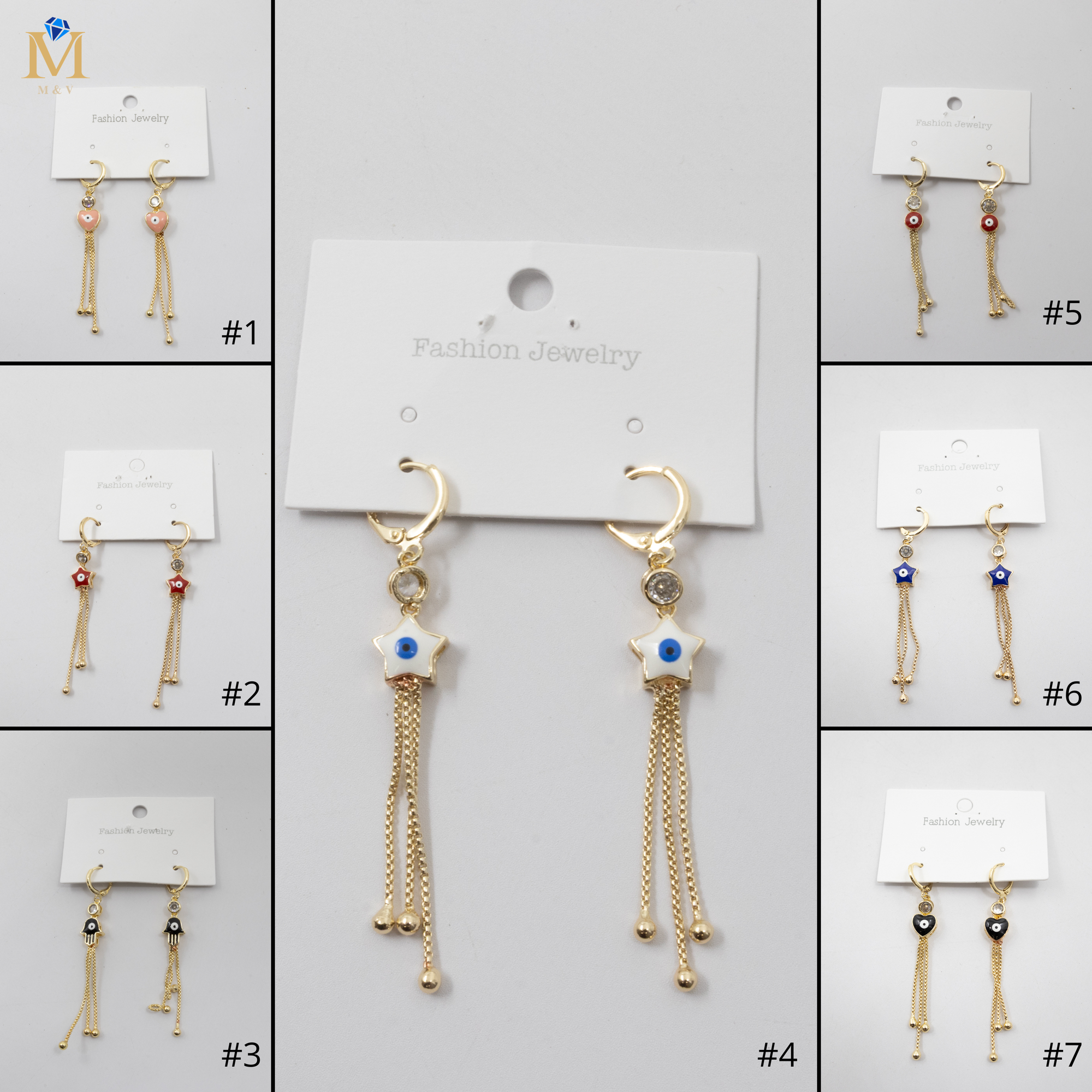Aretes Dorados Largos de Ojo Turco M2 Oro Laminado
