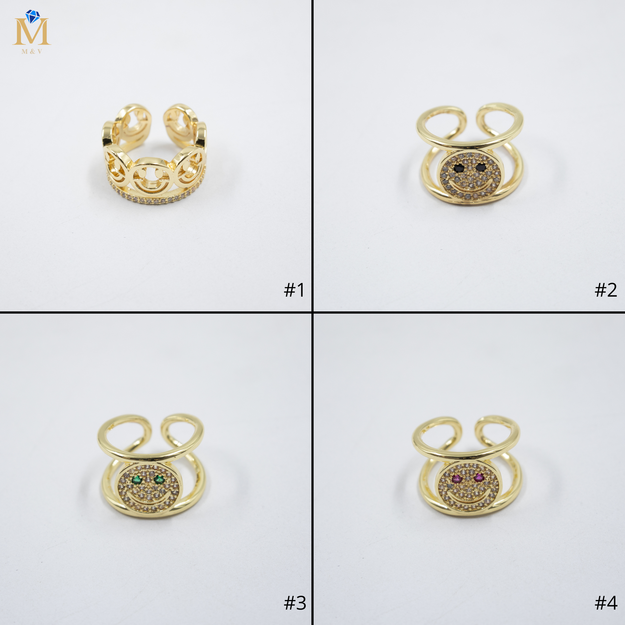 Anillos Dorados Ajustables de caritas M1 Oro Laminado