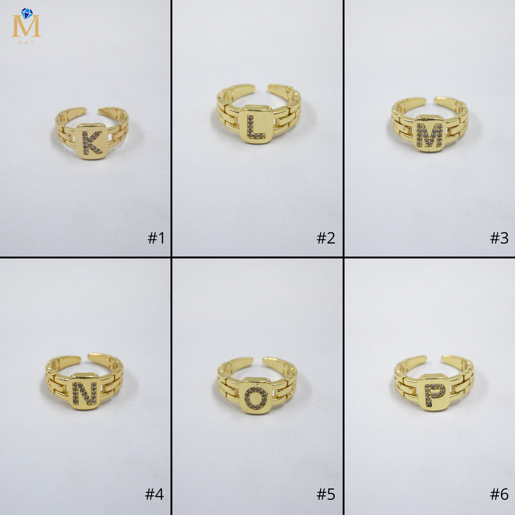 Anillos Dorados Ajustables De Letras con piedras M2 Oro Laminado