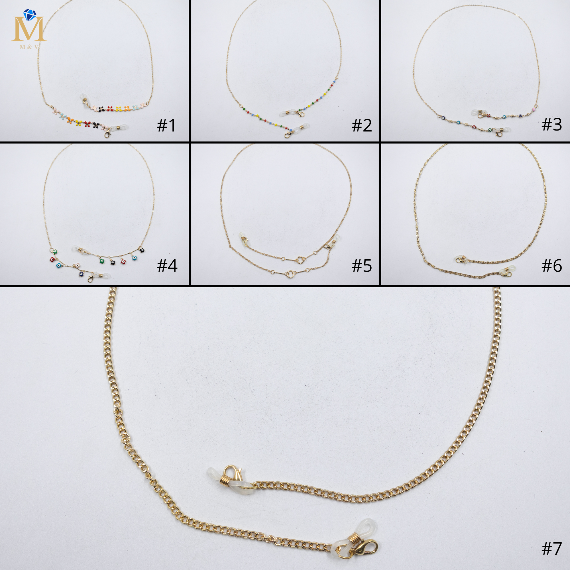 Sujetador de lentes Dorados con Dijes M4 Oro Laminado