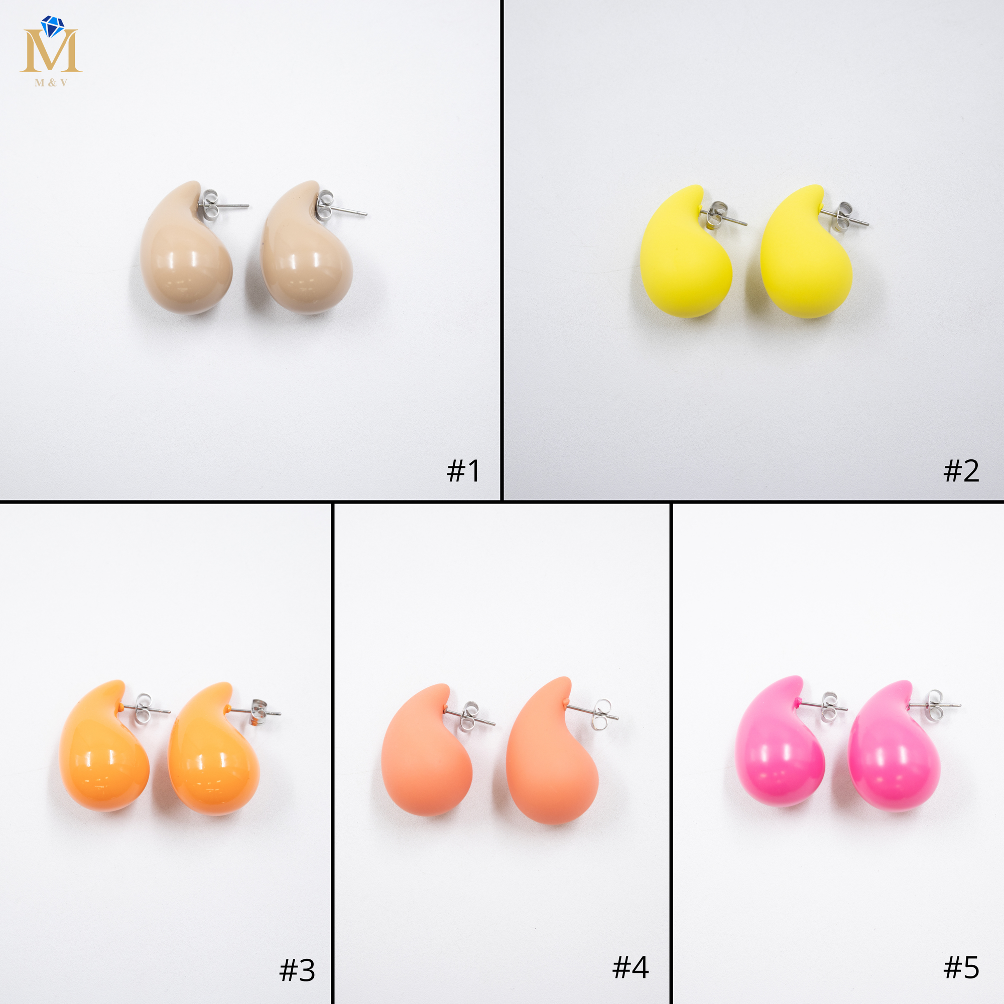 Aretes Medianos de colores M4 Oro Laminado