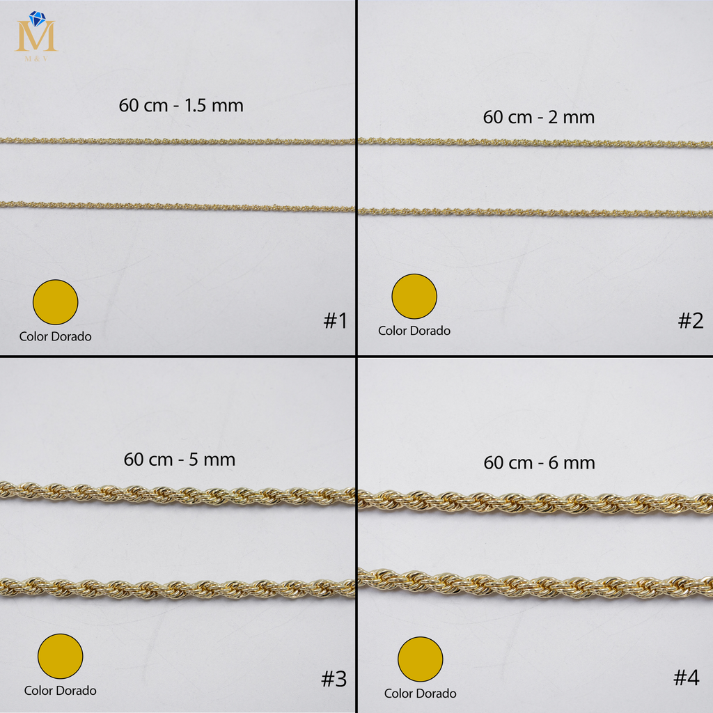 Cadenas Doradas Torsal de 60 cm M7 Oro Laminado
