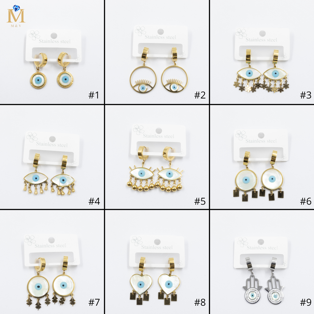 Aretes Dorados de Ojo Turco M7 Oro Laminado